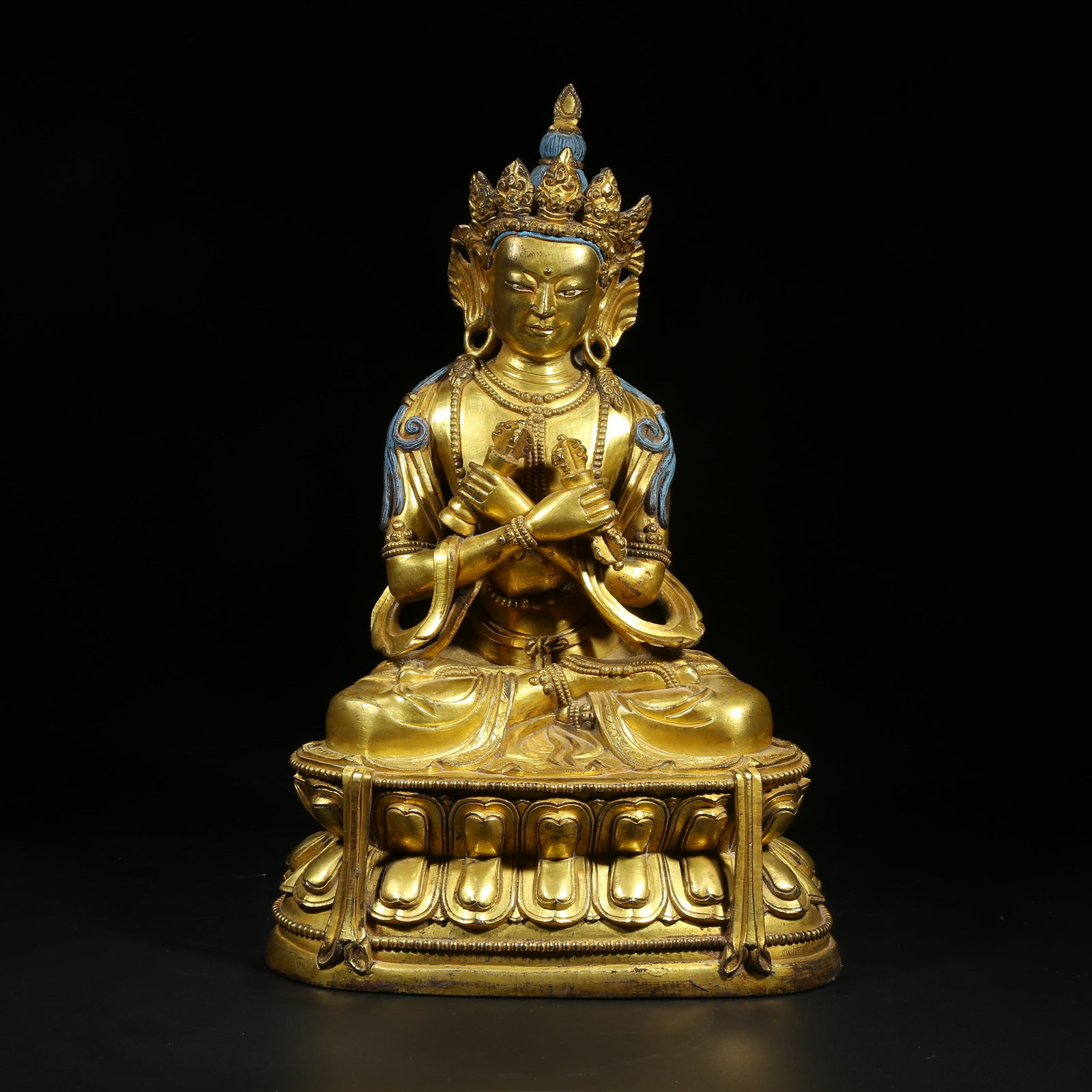A GILT BRONZE VAJRADHARA STATUE: Gilt Bronze Vajradhara Statue