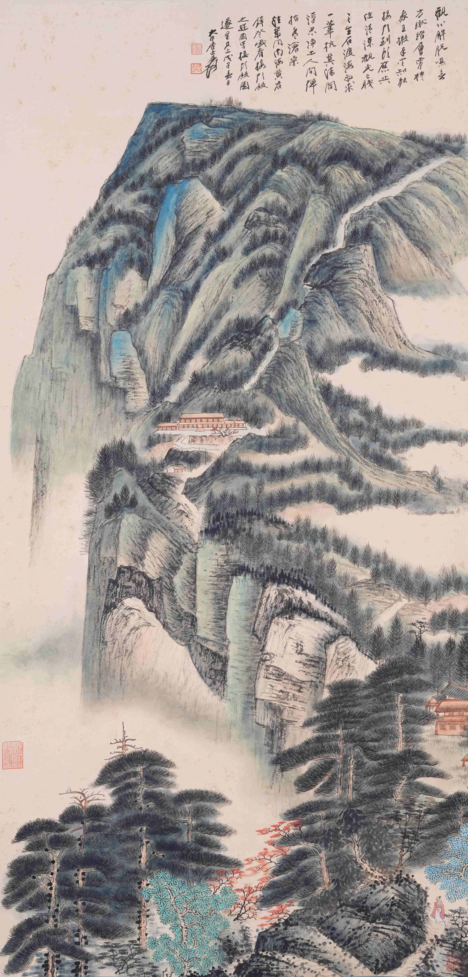 A LANDSCAPE PAINTING ON PAPER BY ZHANG DAQIAN.張大千: Landscape Painting on Paper by Zhang Daqian.張大千