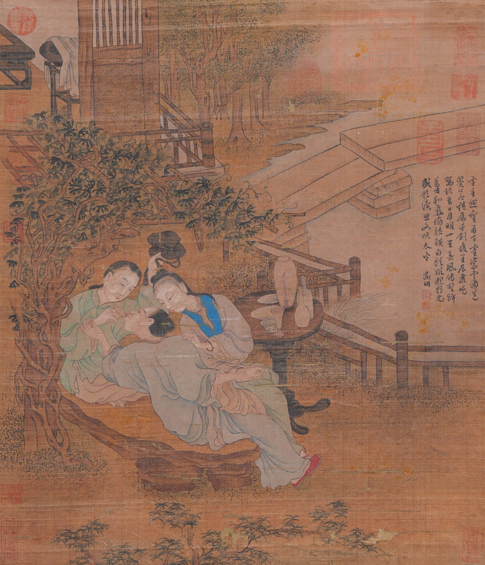 A FIGURE PAINTING ON SILK BY WEN ZHENGMING.文徵明: Figure Painting on Silk by Wen Zhengming.文徵明