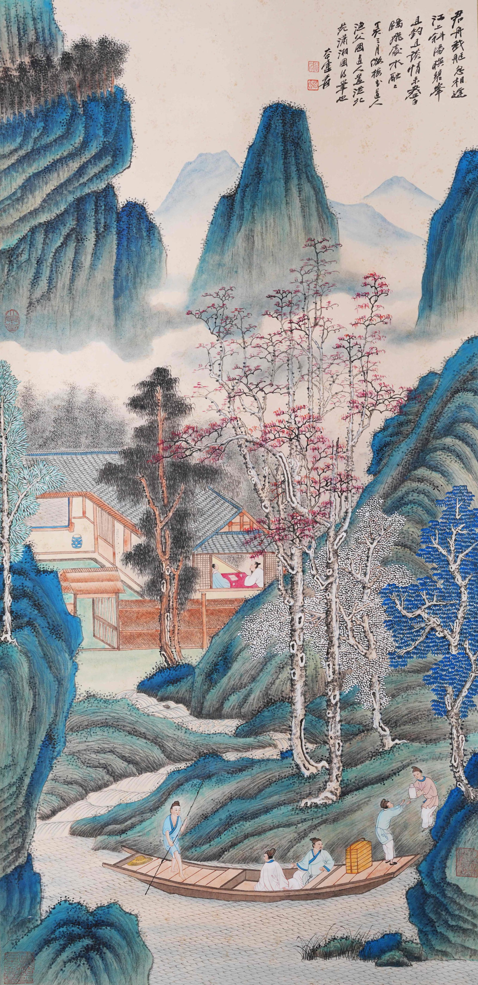 A LANDSCAPE AND FIGURE PAINTING ON PAPER BY ZHANG DAQIAN.張大千: Landscape and Figure Painting on Paper by Zhang Daqian.張大千