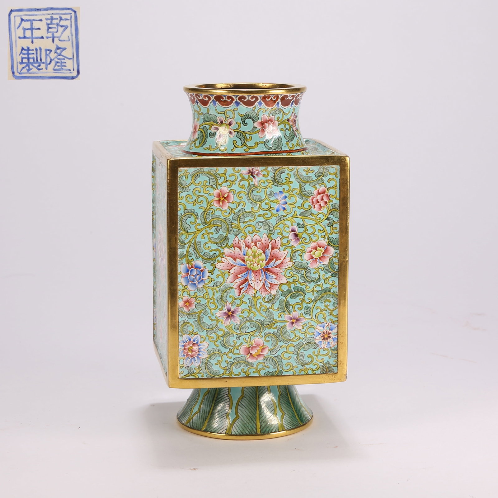 A BRONZE CLOISONNE CONG-FORM VASE WITH SCROLLING-LOTUS DECORATION (1 of 9)