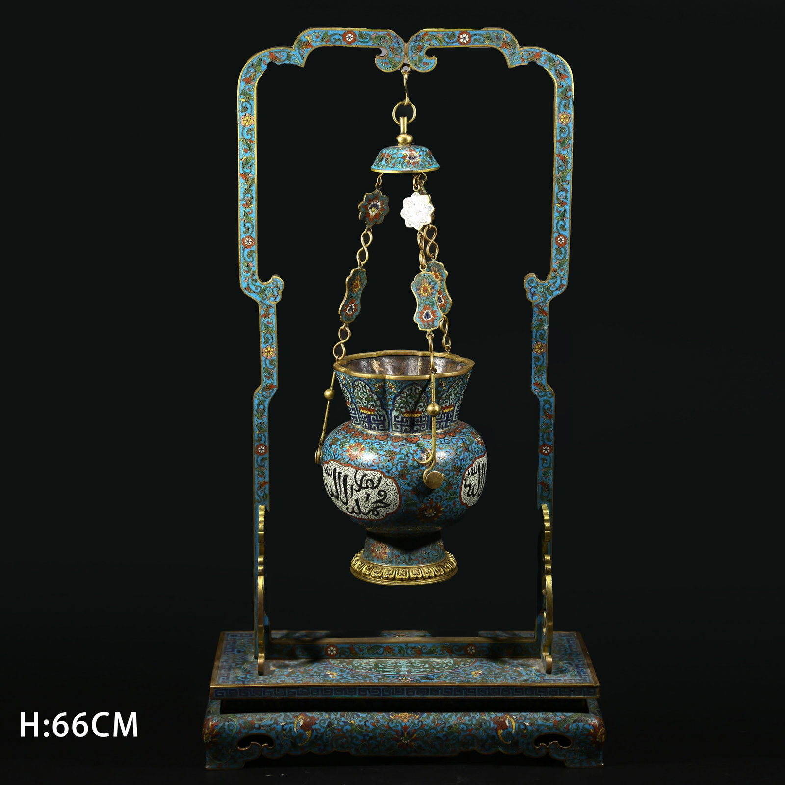 A "AWEN" PATTERN FLOWER VASE IN CLOISONN? ENAMEL ON A BRONZE BODY (1 of 9)