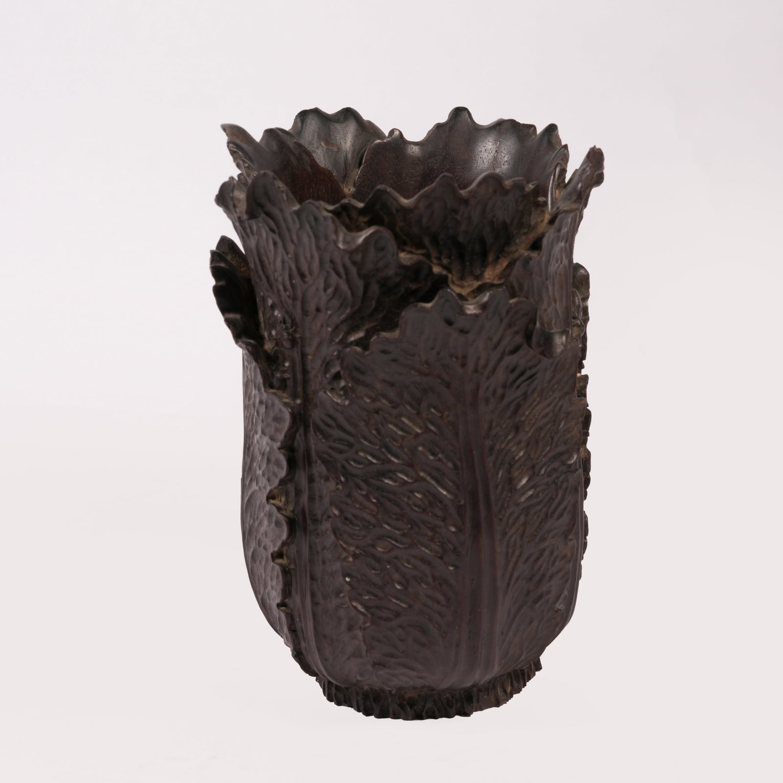 A ZITAN "HUNDRED WEALTH" BRUSH POT: Zitan "Hundred Wealth" Brush Pot