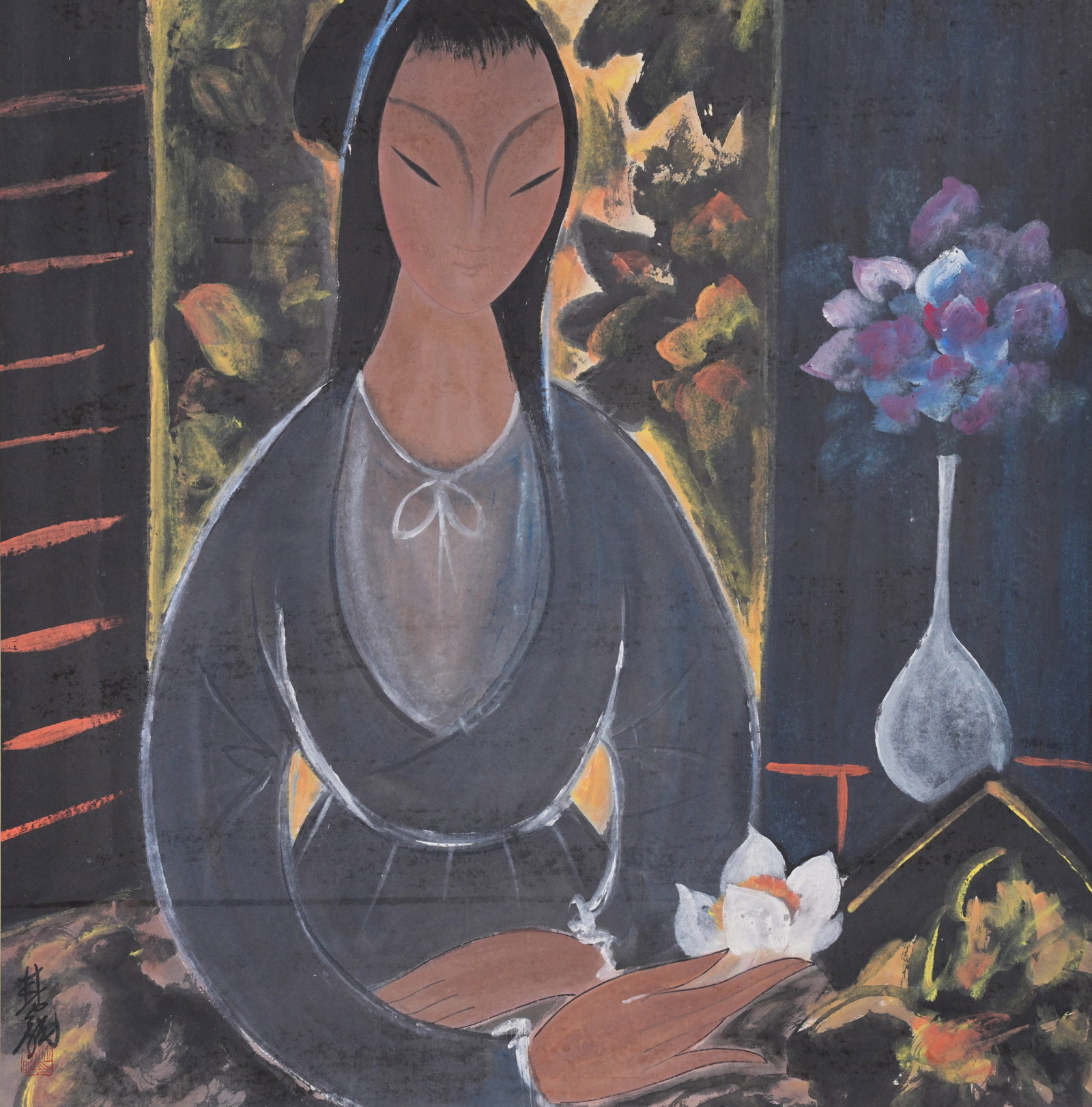 A BEAUTY PAINTING ON PAPER BY LIN FENGMIAN.林風眠 (1 of 8)