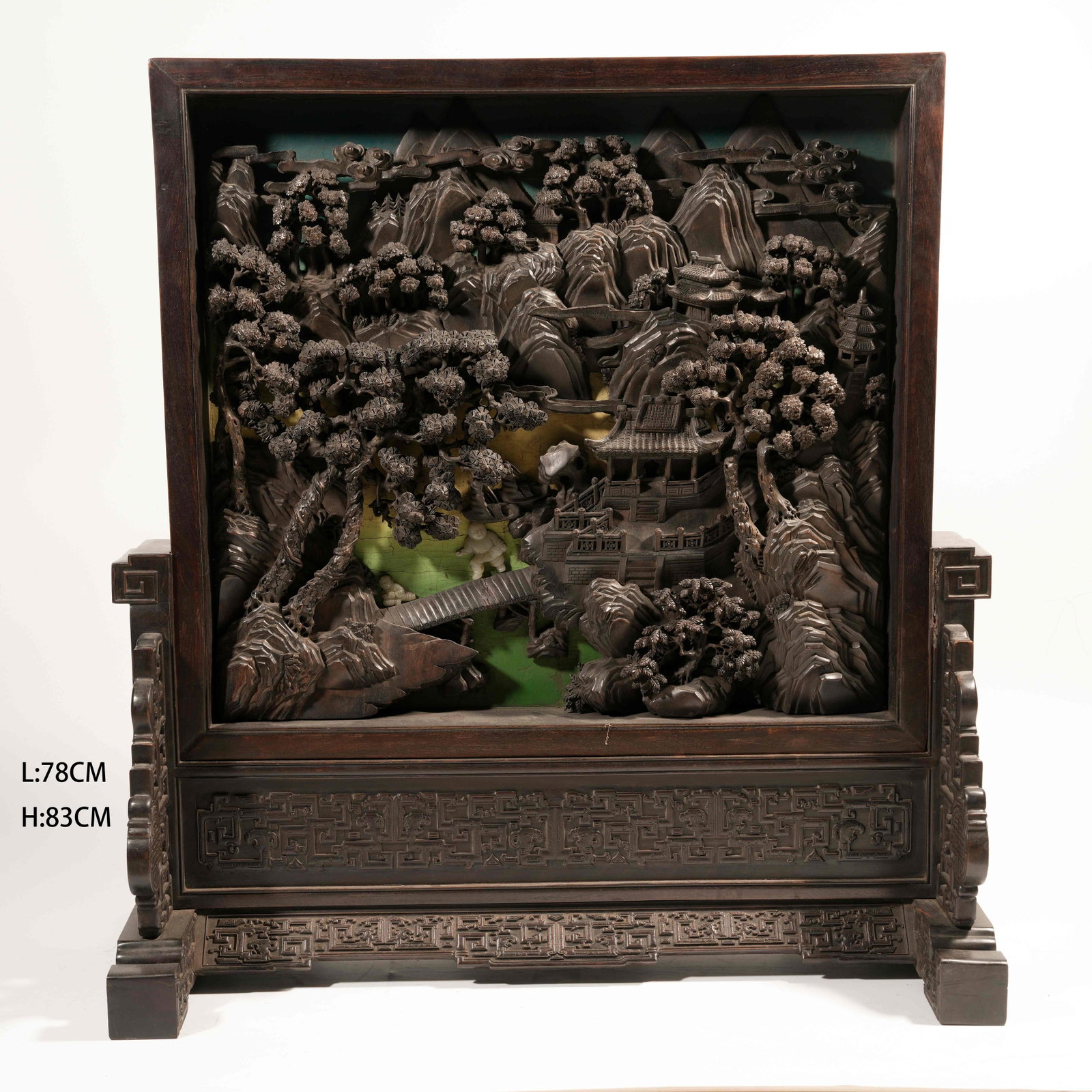 A ZITAN SCREEN PANEL INLAID WITH HETIAN JADE, CARVED IN RELIEF WITH INFANTS AT PLAY MOTIF (1 of 9)