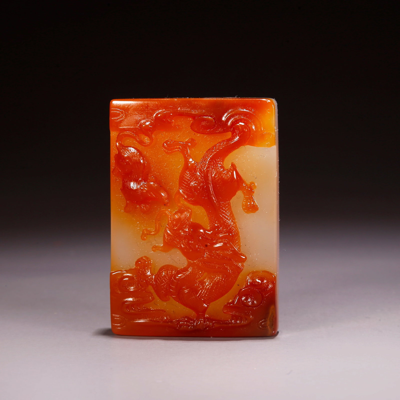 A AGATE CARVED DRAGON MOTIF PLAQUE (1 of 9)