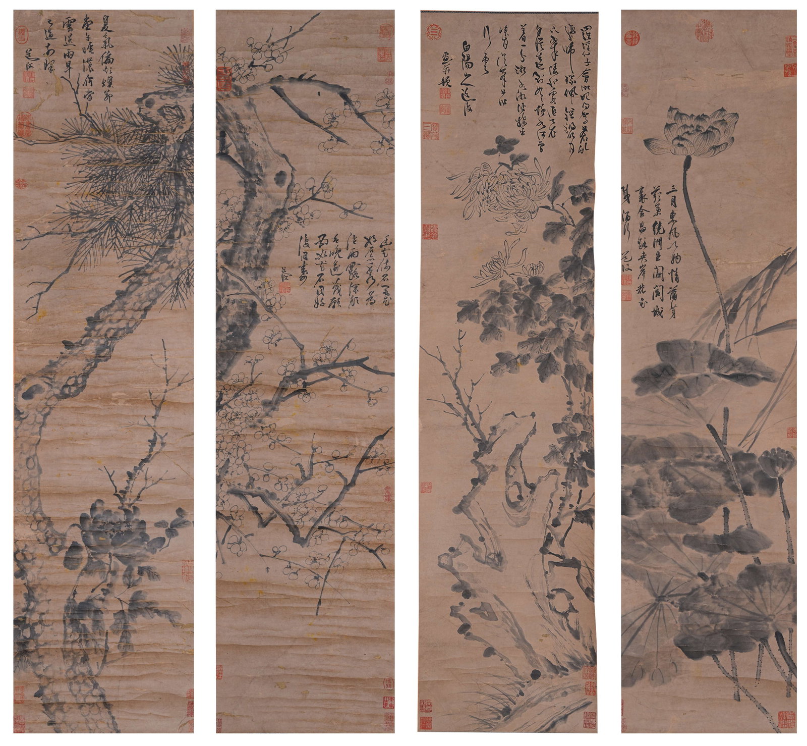 A FLOWER PAINTINGS ON PAPER BY CHEN CHUN (4 PIECES).陳淳 (1 of 15)