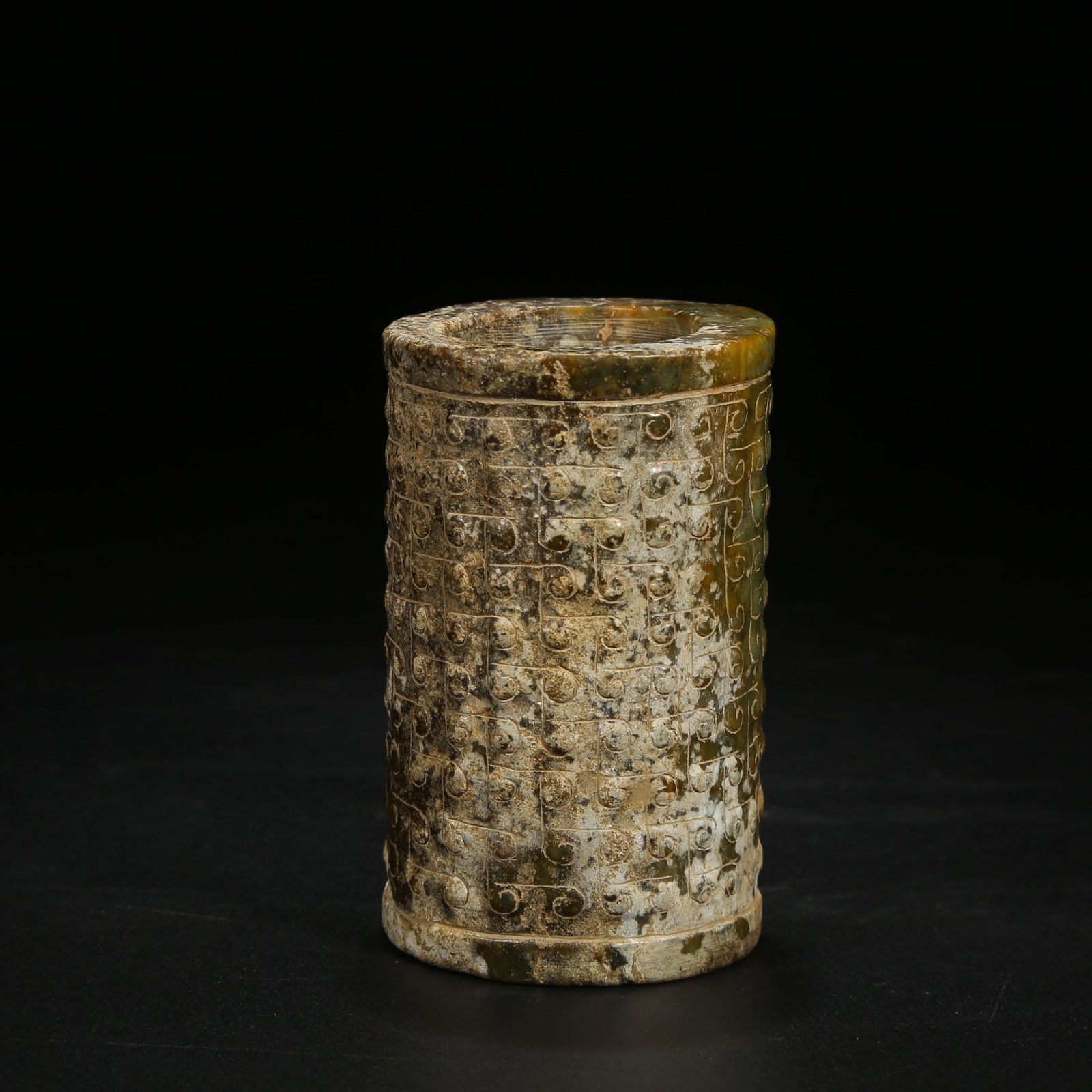 A ARCHAIC JADE CONG WITH GRAIN PATTERN (1 of 9)
