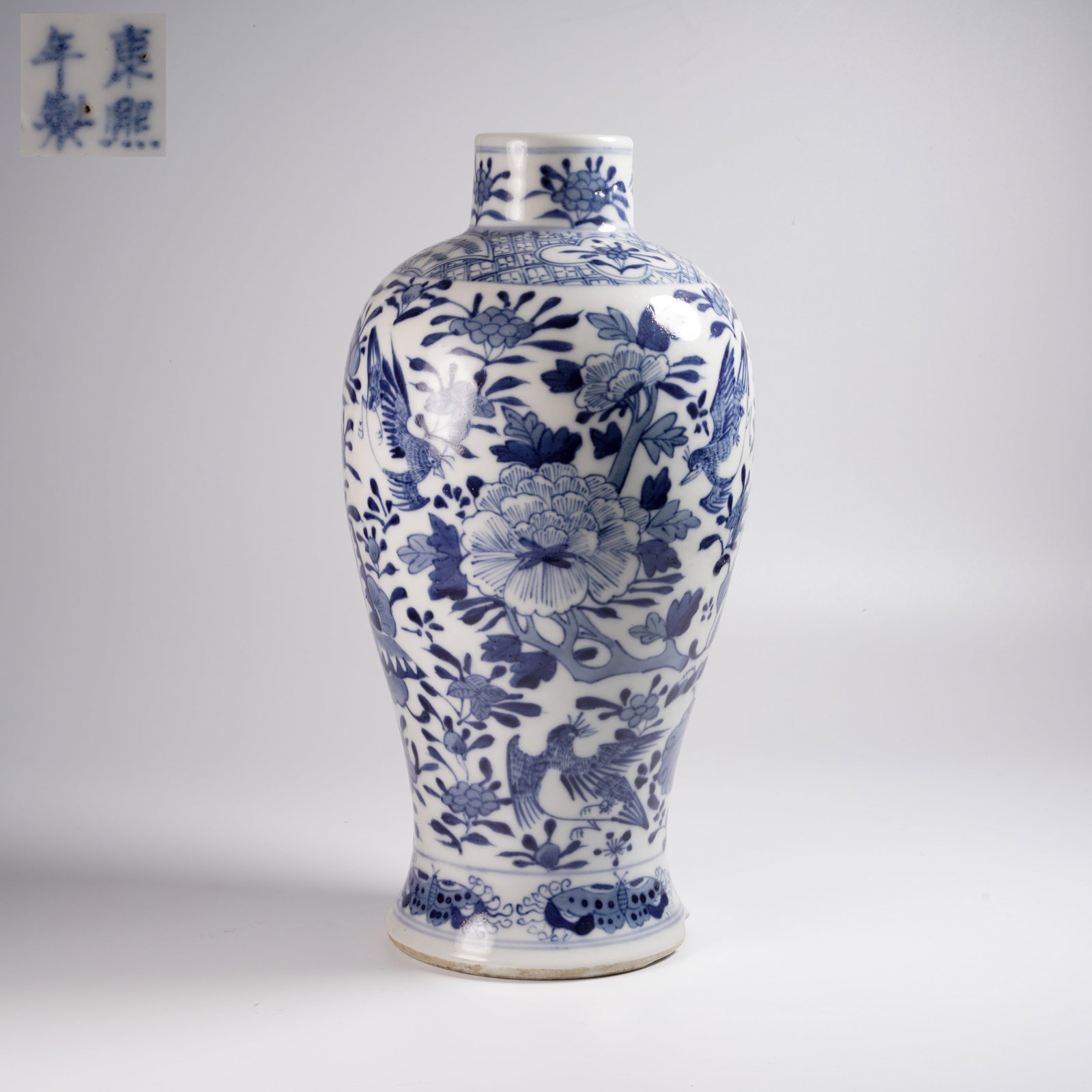 A BLUE-AND-WHITE FLORAL-AND-BIRD MOTIF MEIPING VASE (1 of 10)