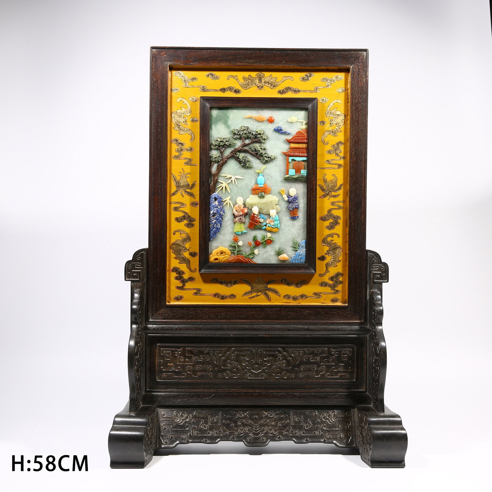 A ZITAN WOOD SCREEN INLAID WITH HARDSTONES DEPICTING CHILDREN AT PLAY (1 of 9)