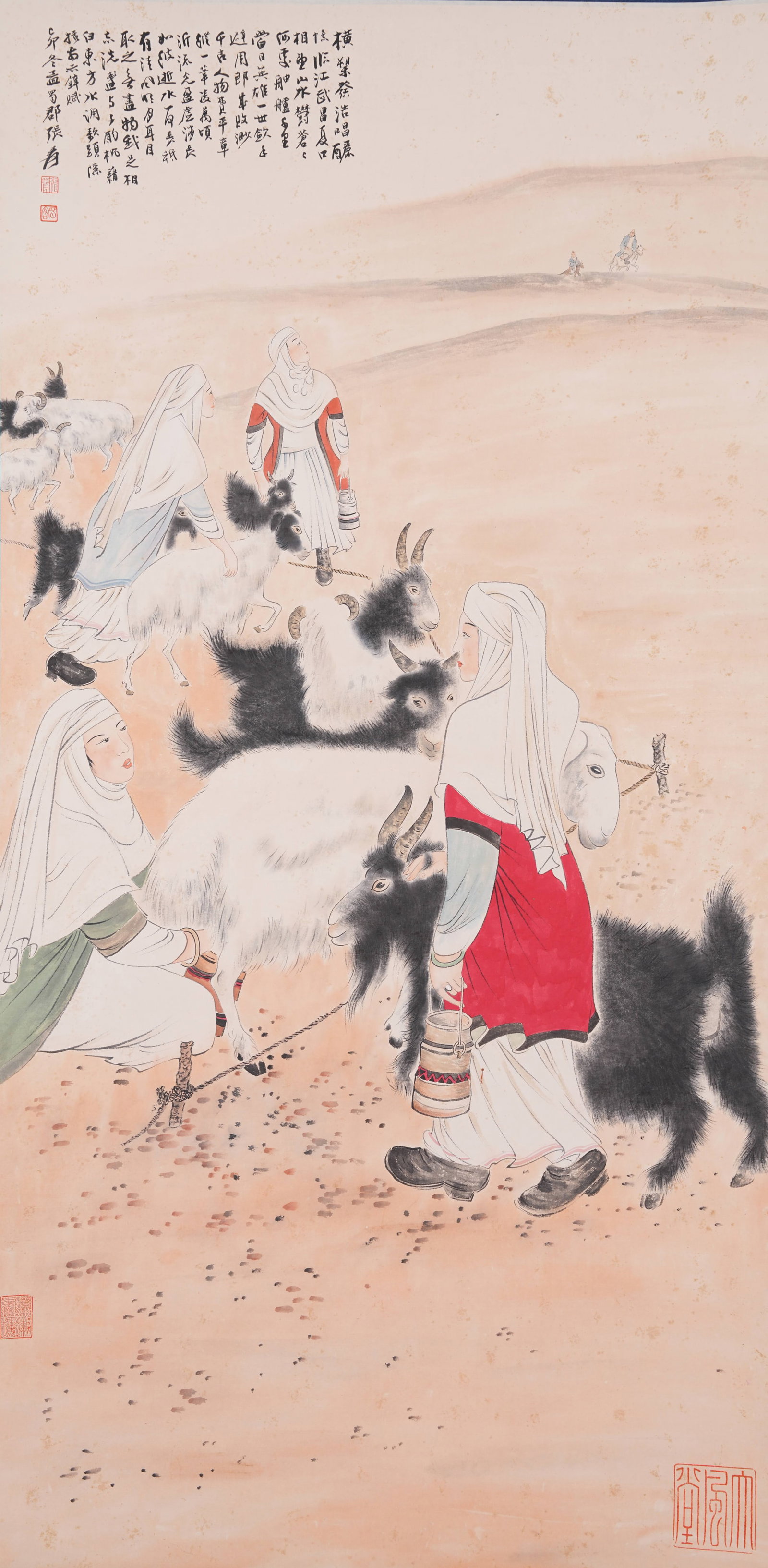 A SHEPHERDING PAINTING ON PAPER BY ZHANG DAQIAN.張大千: Shepherding Painting on Paper by Zhang Daqian.張大千