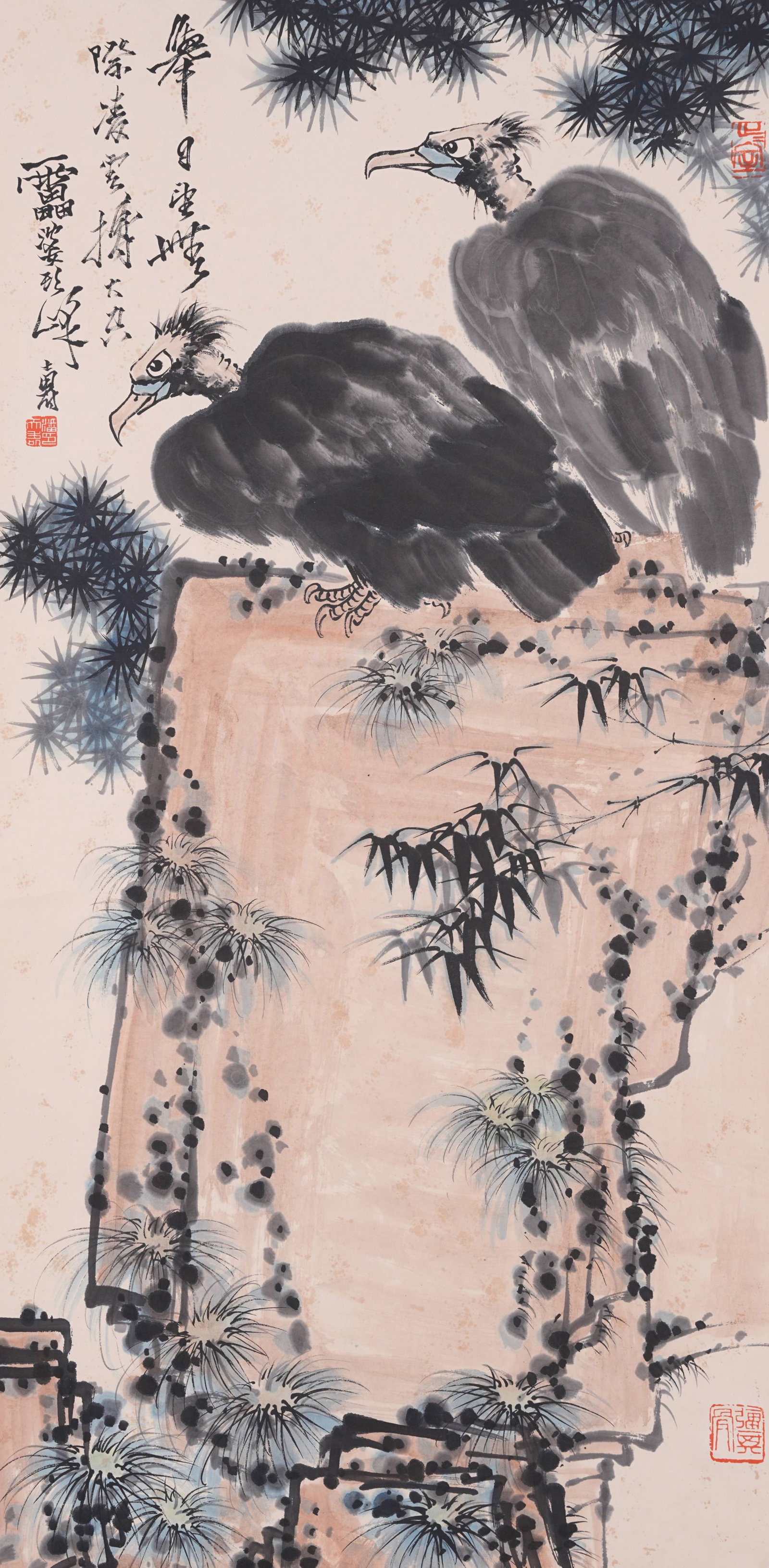 A PINE AND EAGLE PAINTING ON PAPER BY PAN TIANSHOU.潘天壽: Pine and Eagle Painting on Paper by Pan Tianshou.潘天壽