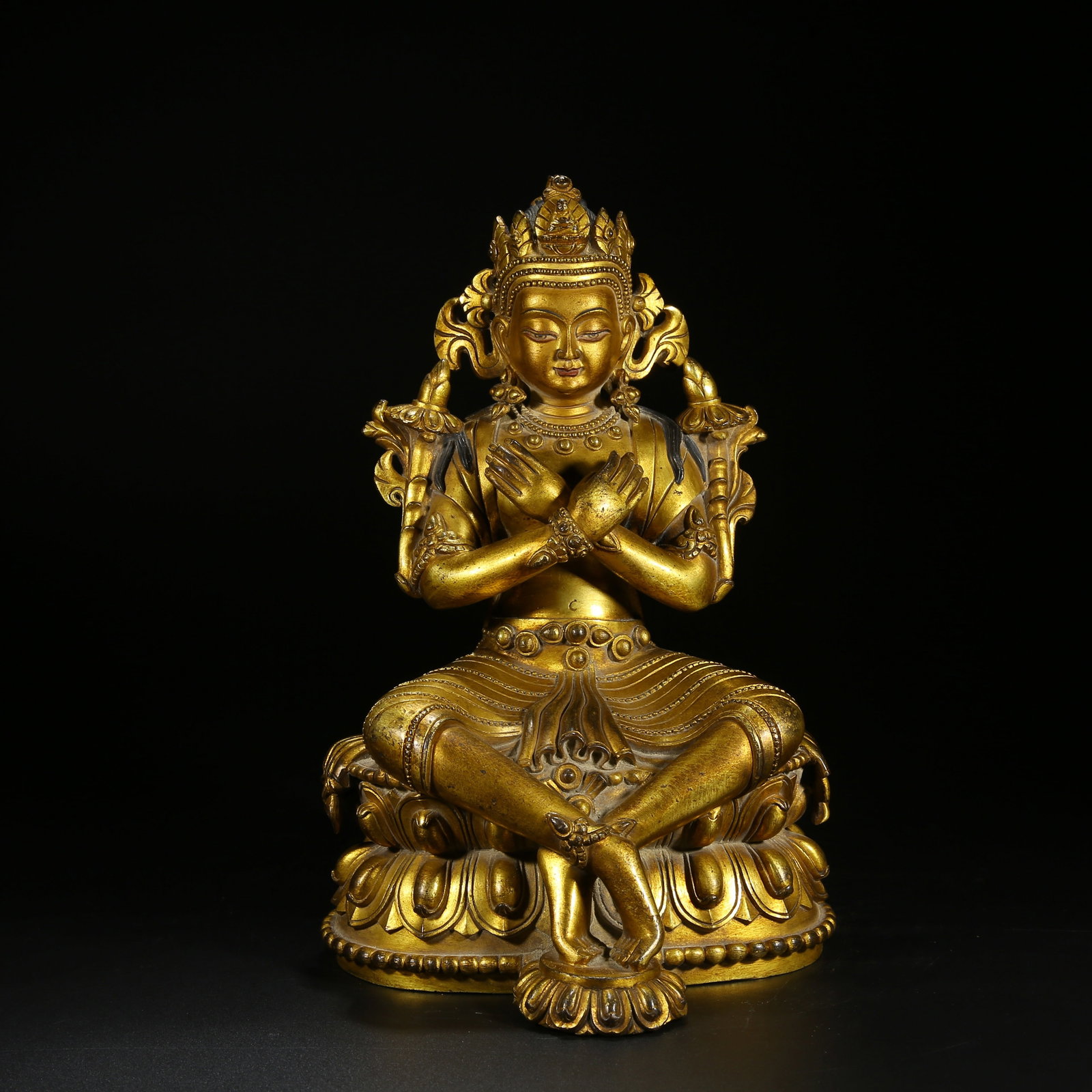 A GILT BRONZE VAJRADHARA STATUE: Gilt Bronze Vajradhara Statue