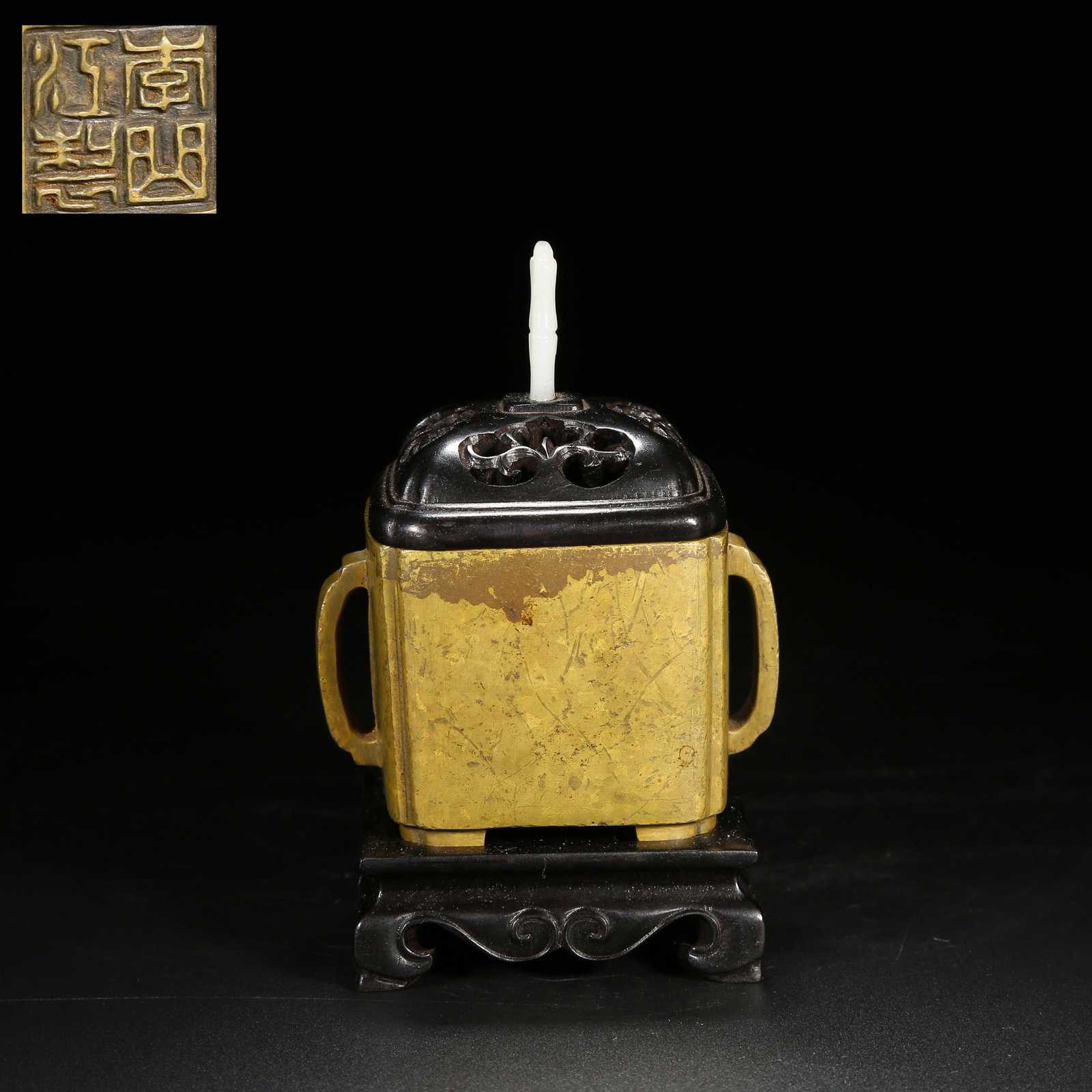 A BRONZE SQUARE FANG DING-STYLE CENSER WITH CHAMFERED CORNERS (1 of 9)