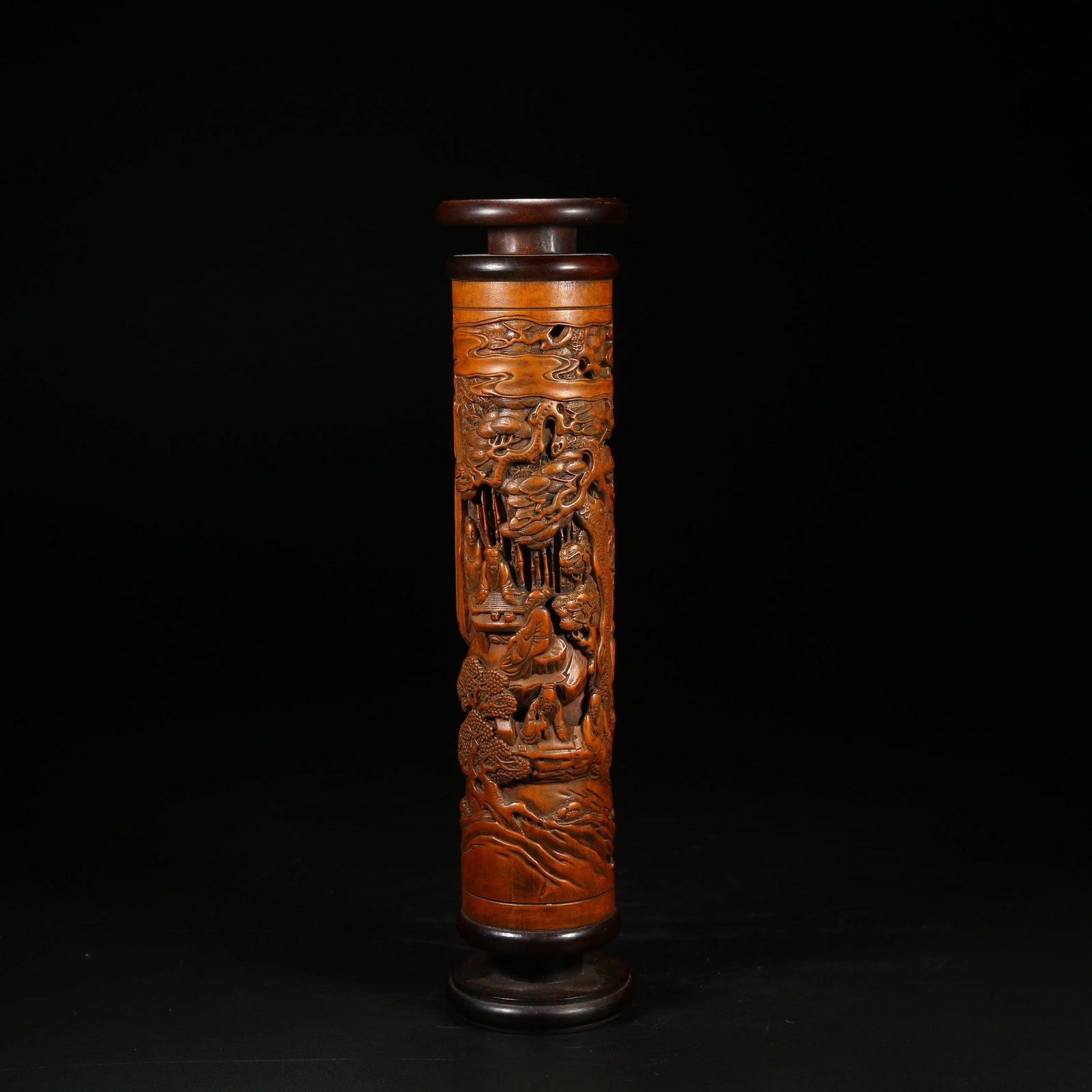 A BOXWOOD INCENSE HOLDER WITH FIGURE STORY DESIGN: Boxwood Incense Holder with Figure Story Design