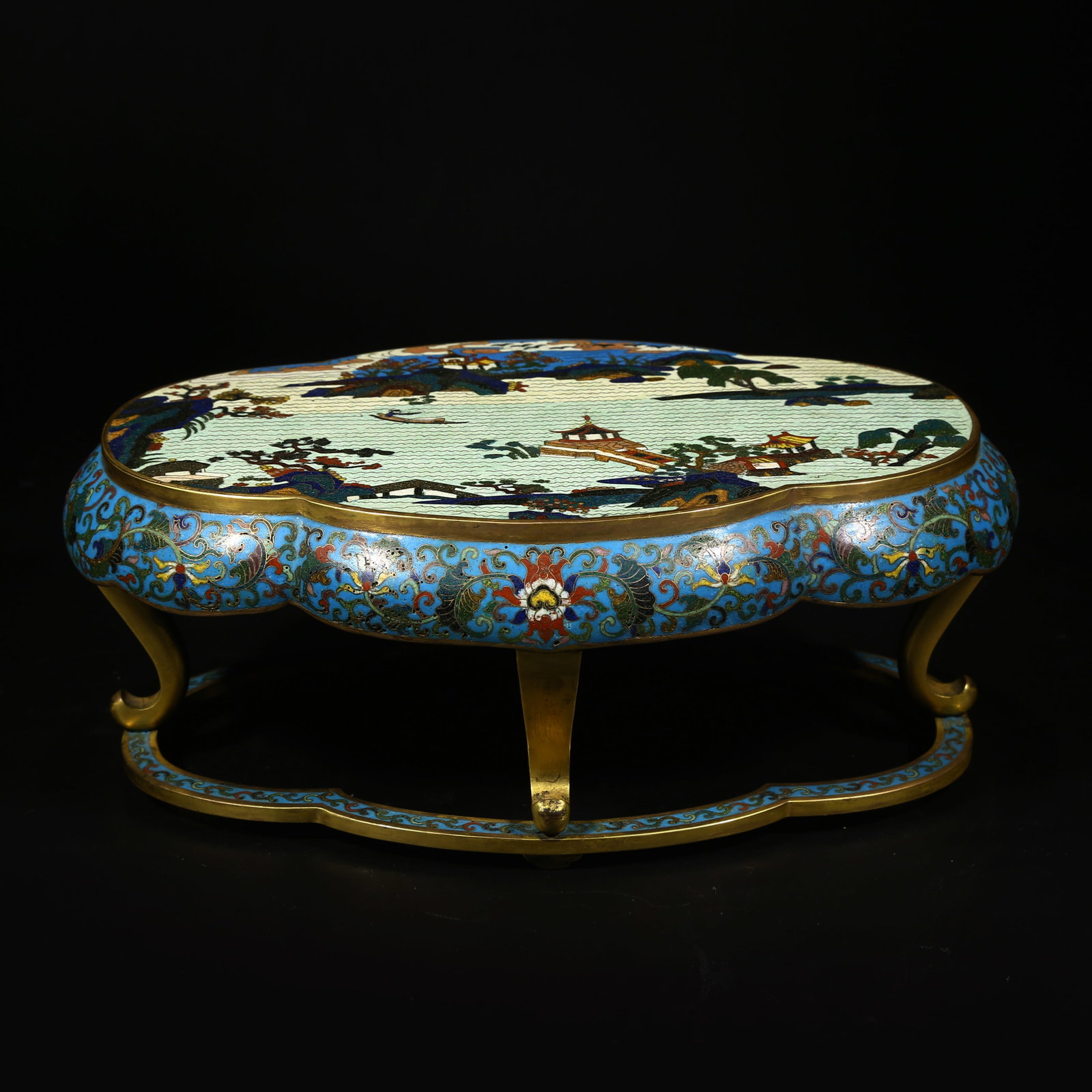 A BASE WITH LANDSCAPE PATTERN IN CLOISONN? ENAMEL ON A BRONZE BODY (1 of 9)