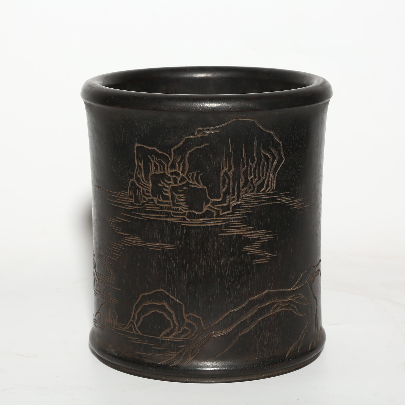 A ZITAN BRUSH POT WITH TURQUOISE PATTERN (1 of 9)