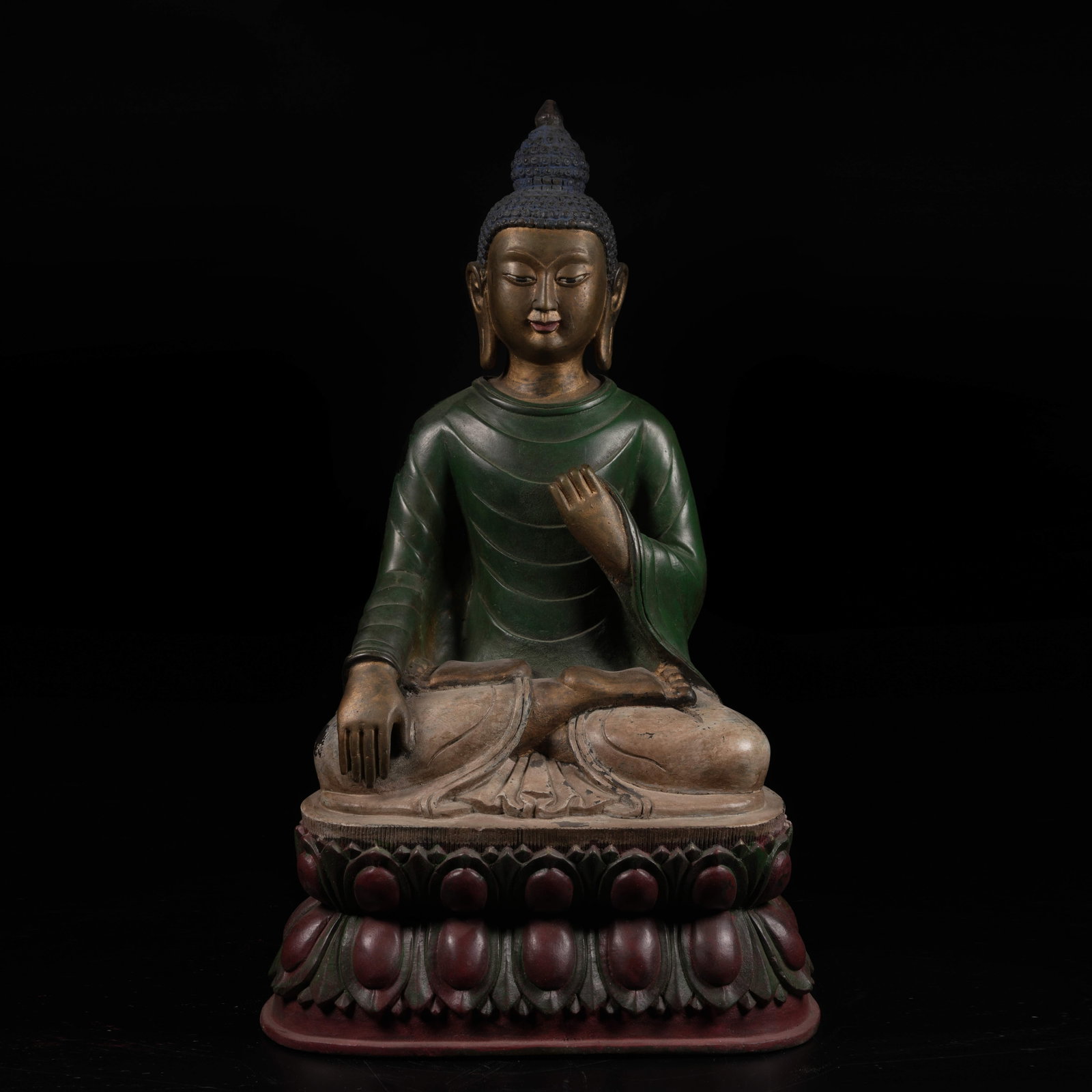 A POLYCHROME SHAKYAMUNI BUDDHA STATUE IN BRONZE (1 of 9)