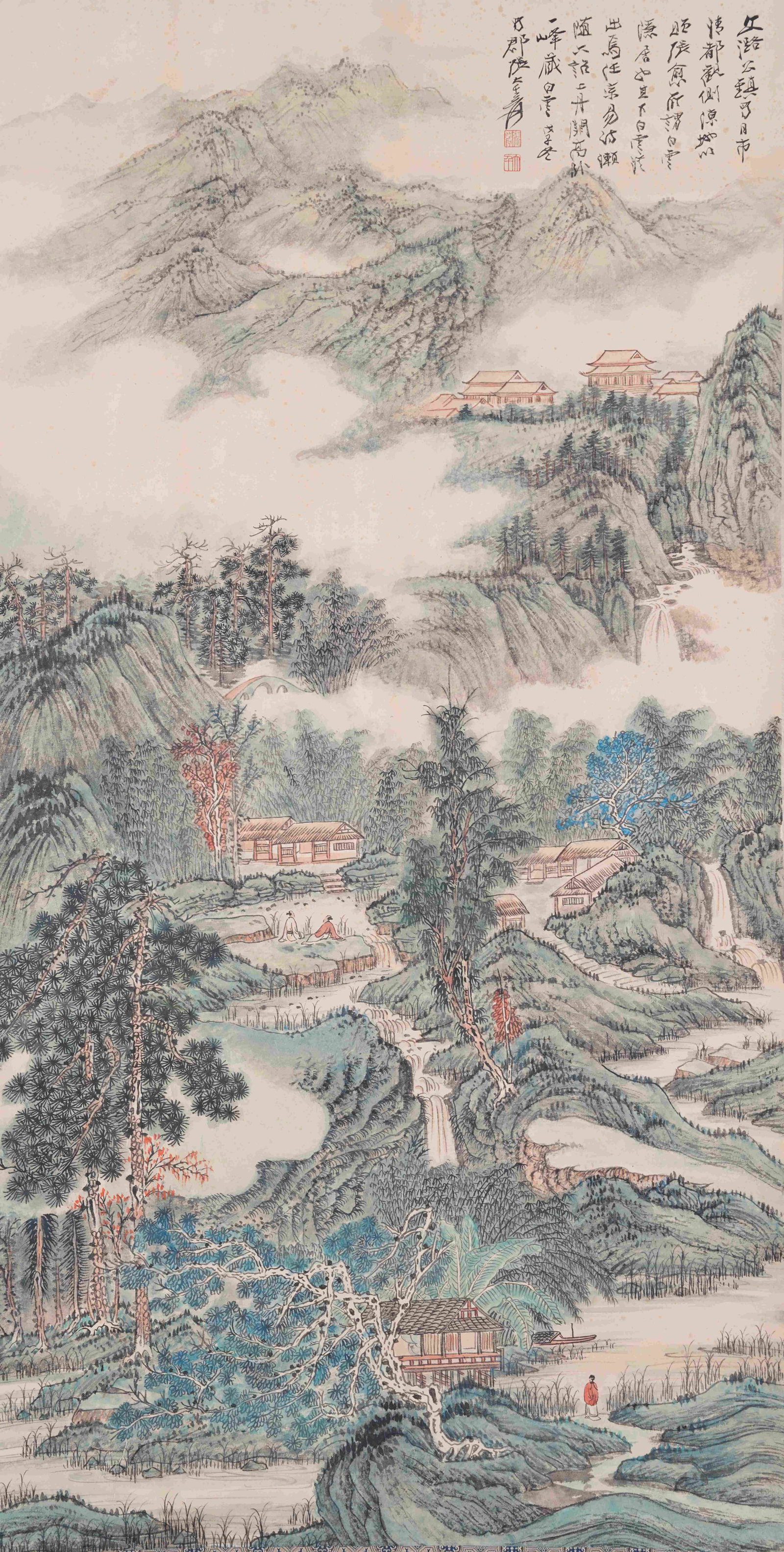 A LANDSCAPE PAINTING ON PAPER BY ZHANG DAQIAN.張大千: Landscape Painting on Paper by Zhang Daqian.張大千