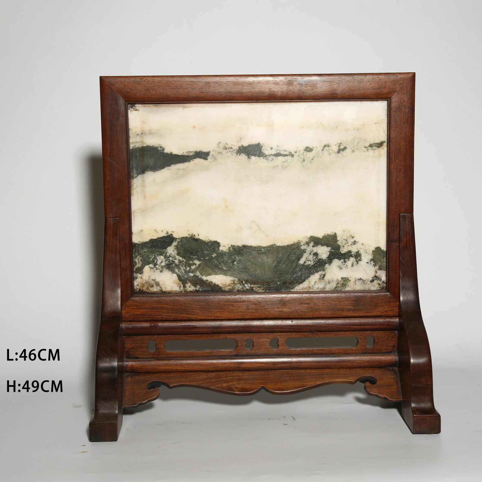 A HUANGHUALI TABLE SCREEN INLAID WITH CLOUD-PATTERNED STONE (1 of 9)