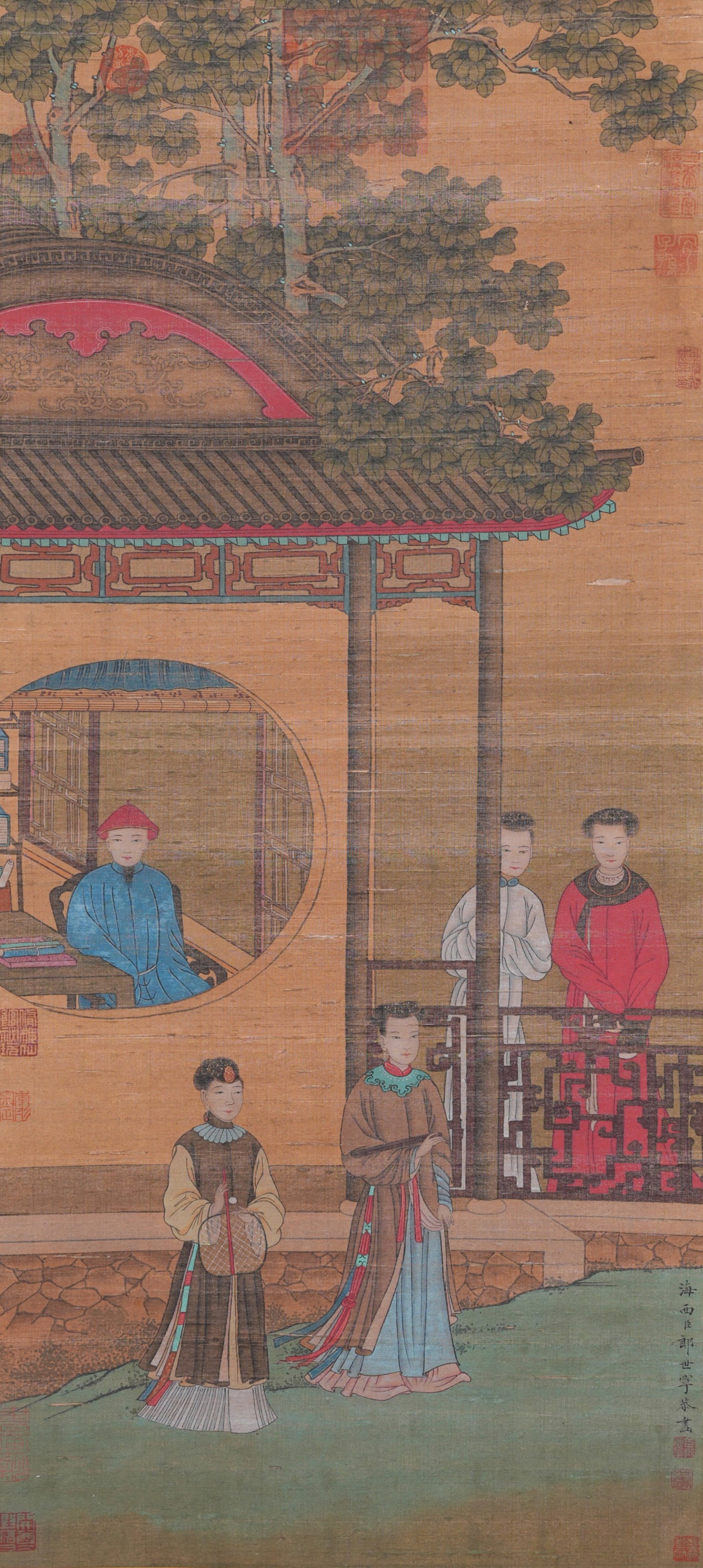 A FIGURE PAINTING ON SILK BY GIUSEPPE CASTIGLIONE.郎世寧: Figure Painting on Silk by Giuseppe Castiglione.郎世寧