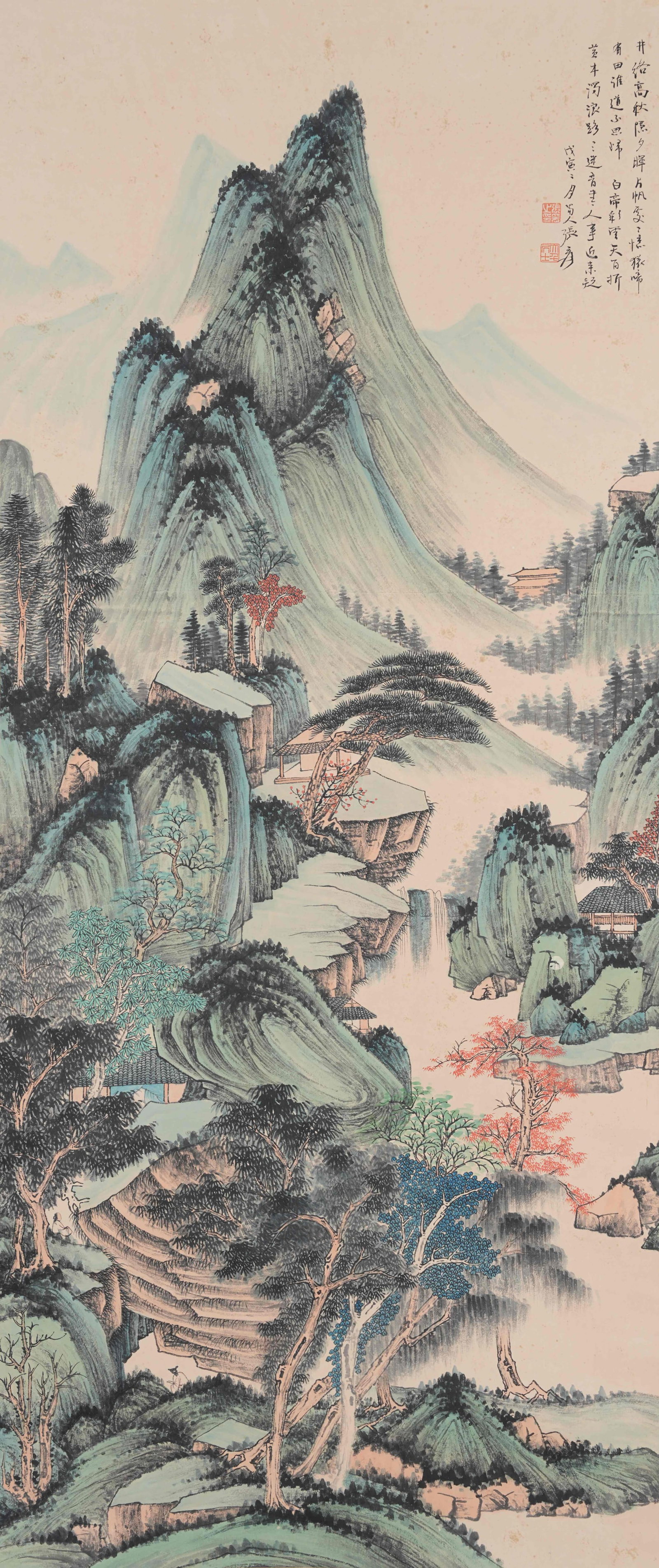 A LANDSCAPE PAINTING ON PAPER BY ZHANG DAQIAN.張大千: Landscape Painting on Paper by Zhang Daqian.張大千