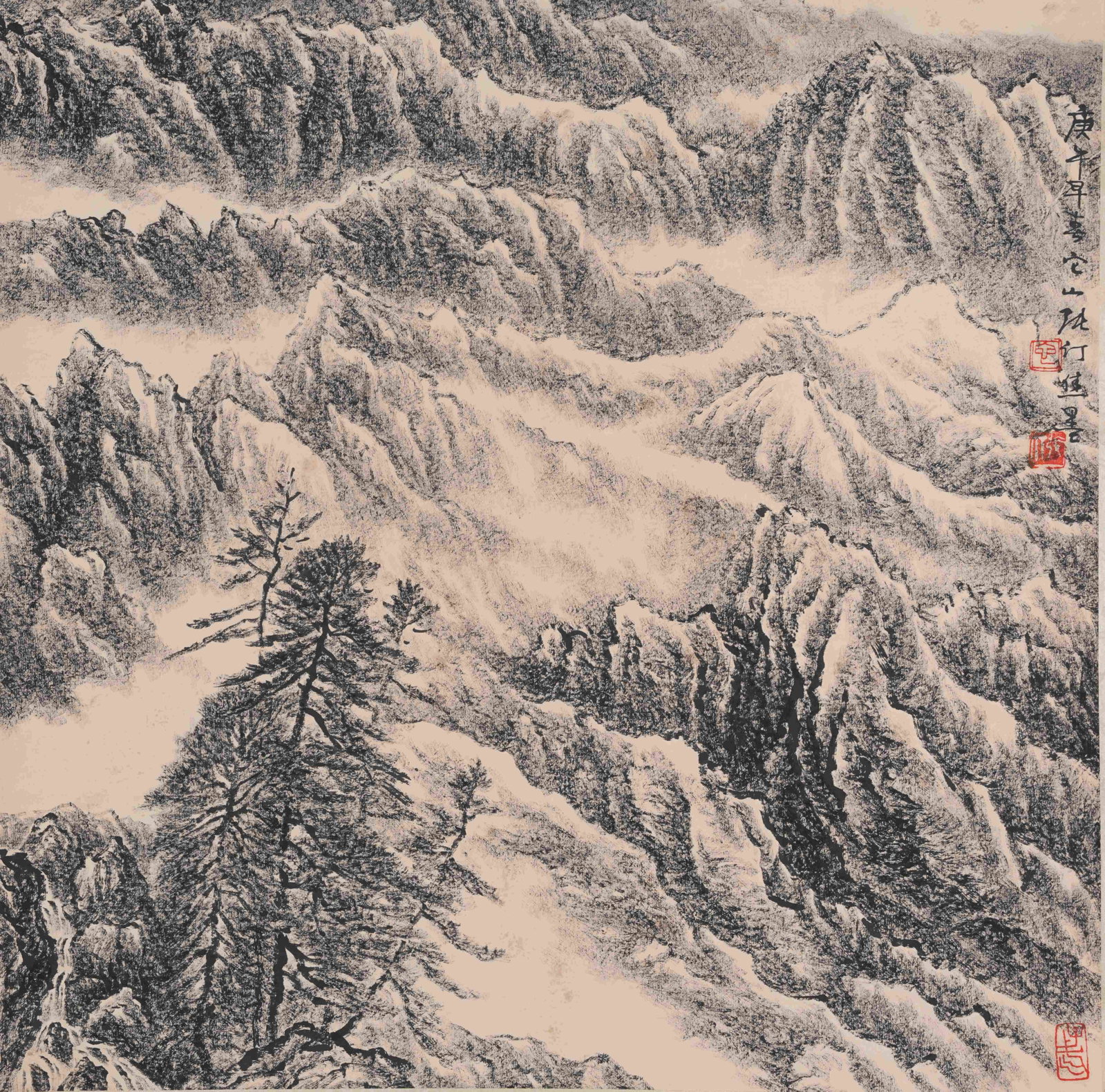 A LANDSCAPE PAINTING ON PAPER BY ZHANG DING.張仃: Landscape Painting on Paper by Zhang Ding.張仃