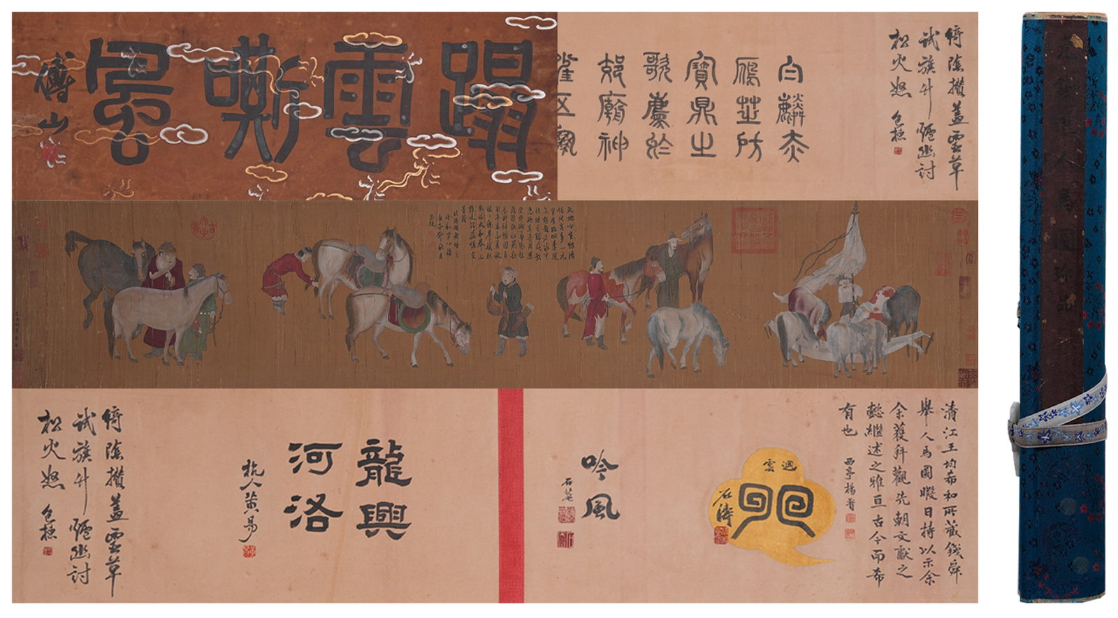A HAND SCROLL OF FIGURE AND HORSE ON SILK BY QIAN XUAN.錢選 (1 of 11)