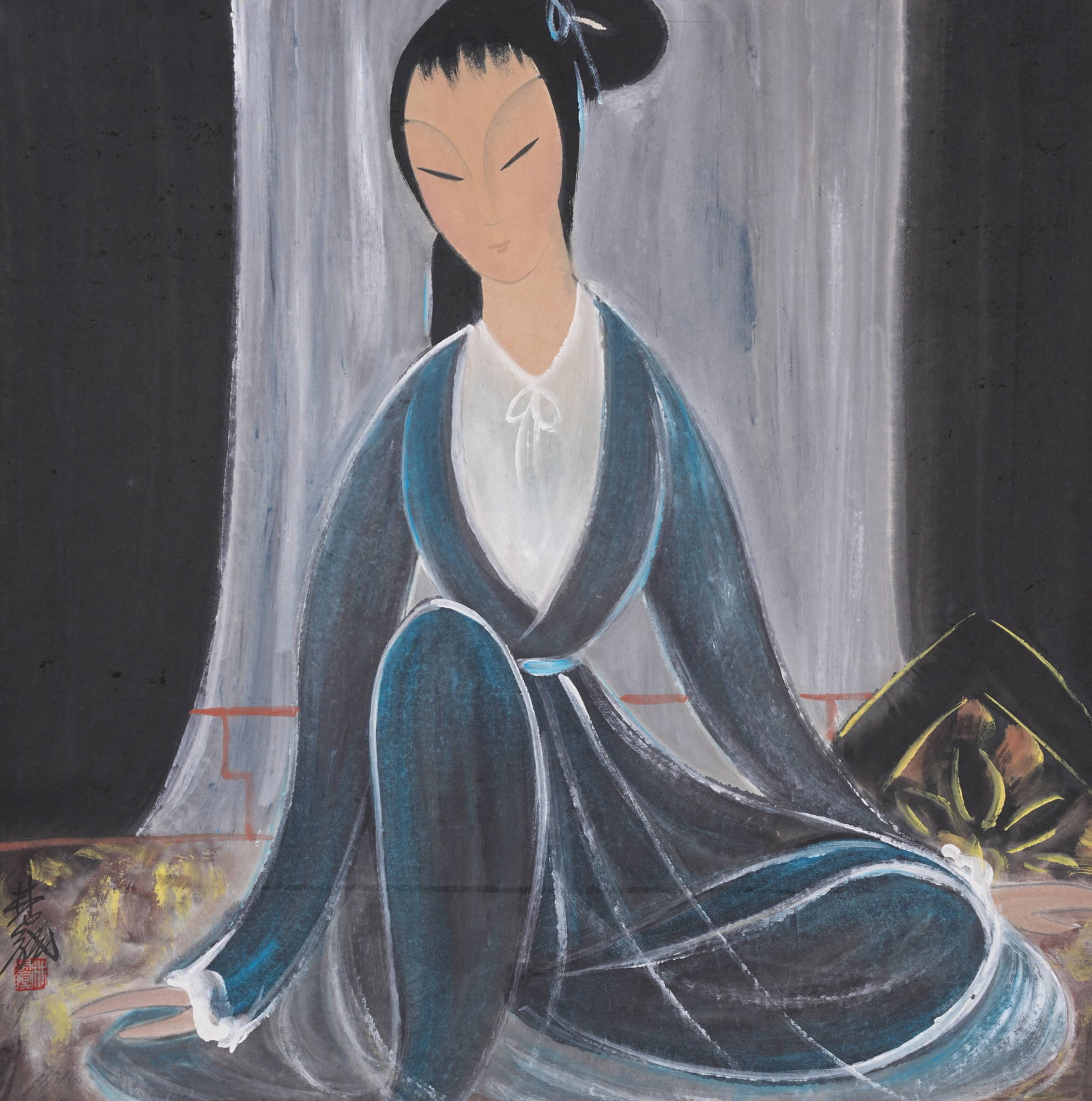 A BEAUTY PAINTING ON PAPER BY LIN FENGMIAN.林風眠 (1 of 8)