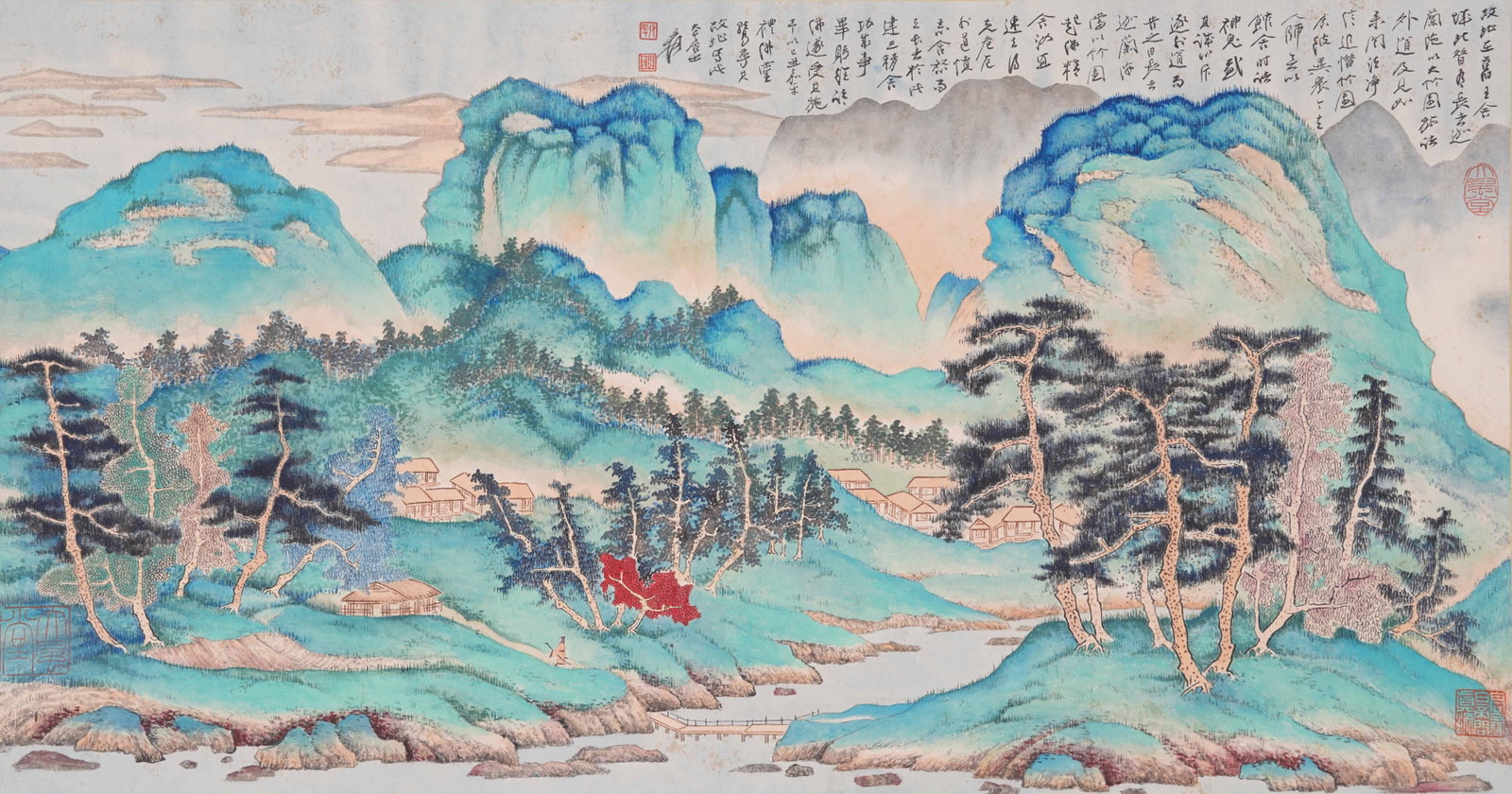 A LANDSCAPE PAINTING ON PAPER BY ZHANG DAQIAN.張大千: Landscape Painting on Paper by Zhang Daqian.張大千