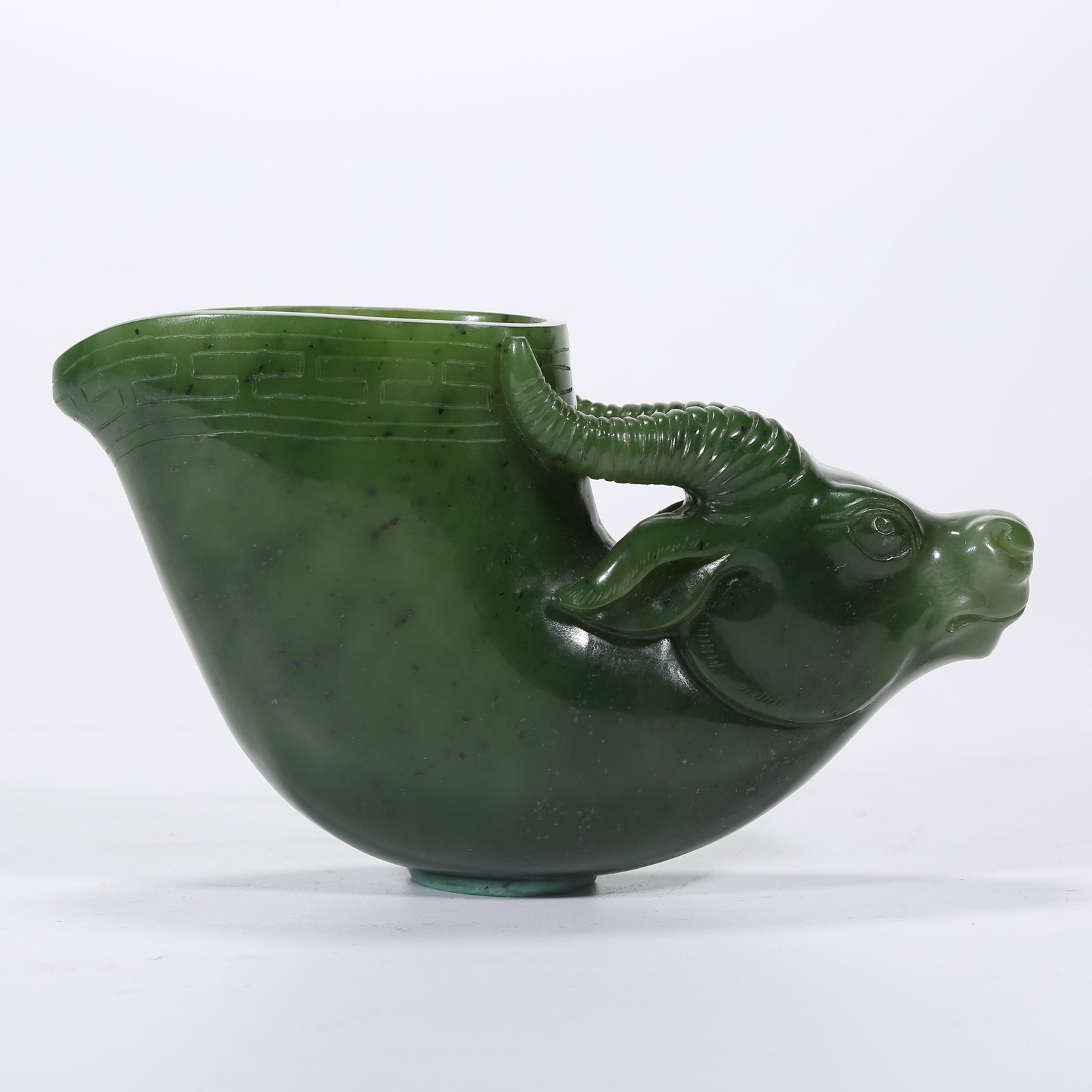 A HETIAN GREEN JADE RAM-HORN CUP (1 of 9)