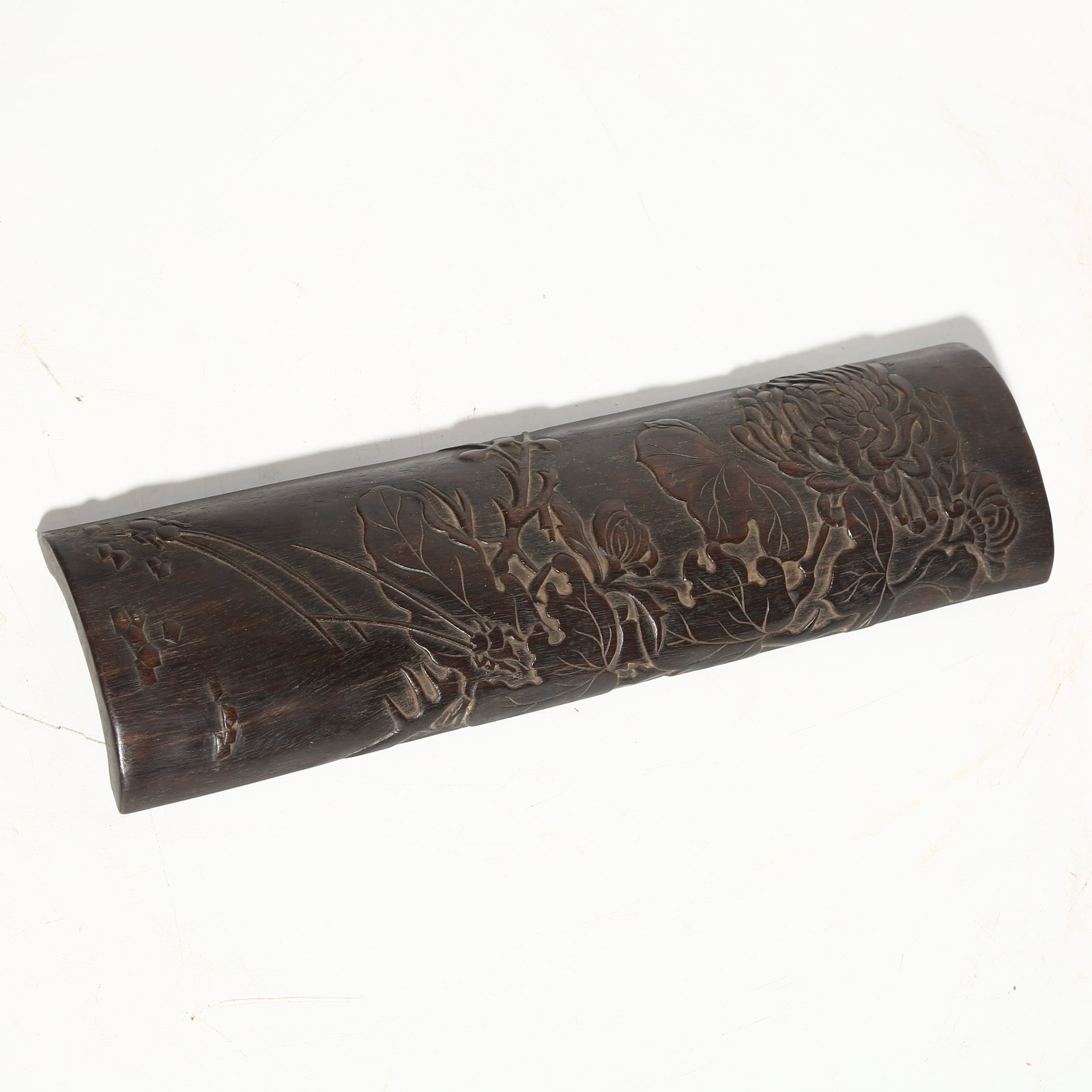 A ZITAN ARMREST WITH CHRYSANTHEMUM AND INSECT MOTIF (1 of 6)