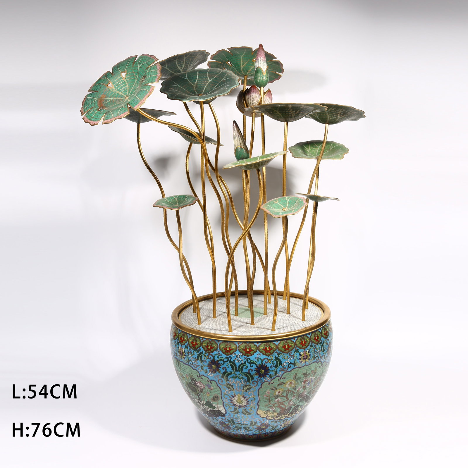 A CLOISONNE ENAMEL LOTUS POND MINIATURE GARDEN SCENE (1 of 10)