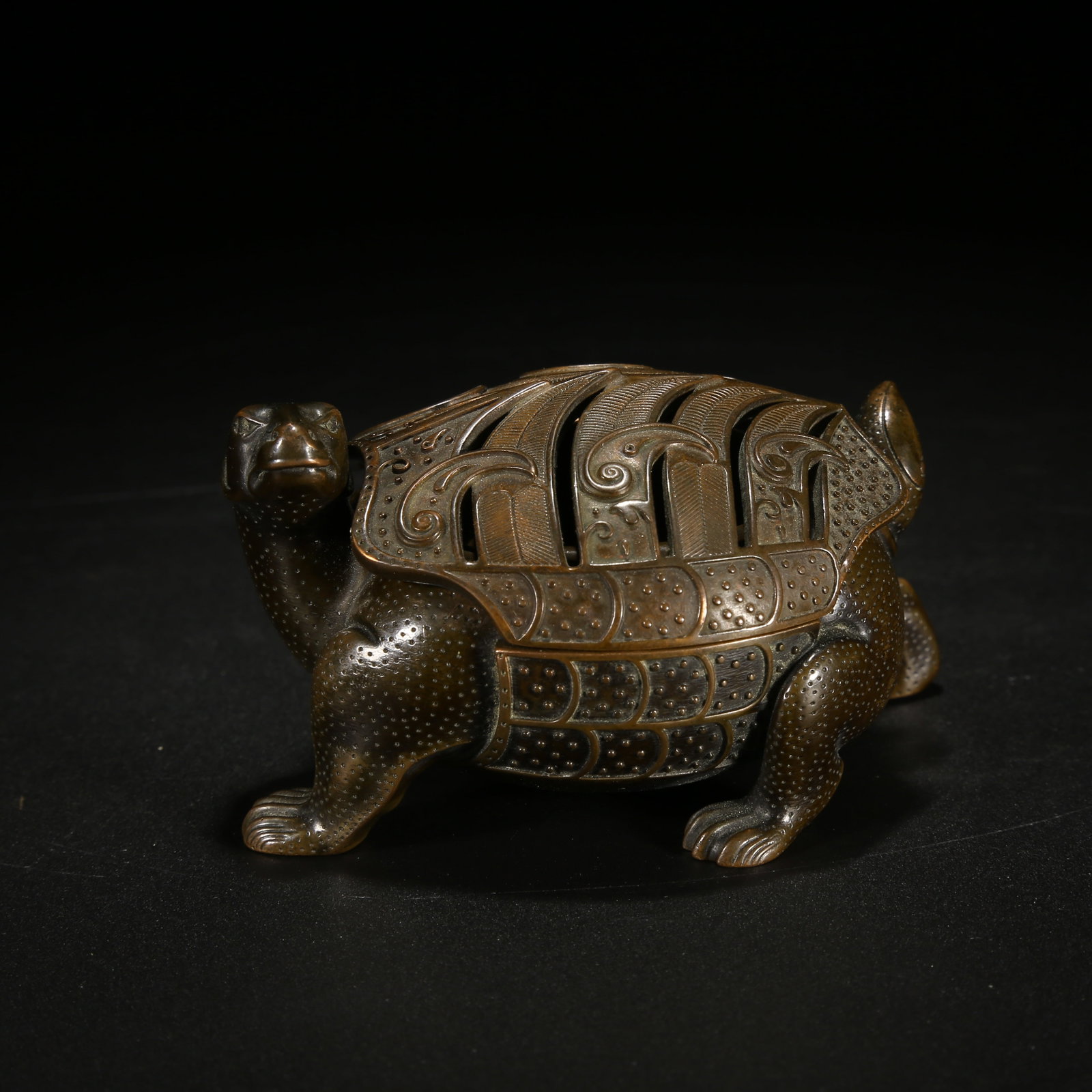 A BRONZE INCENSE BURNER IN THE SHAPE OF A TURTLE (1 of 8)