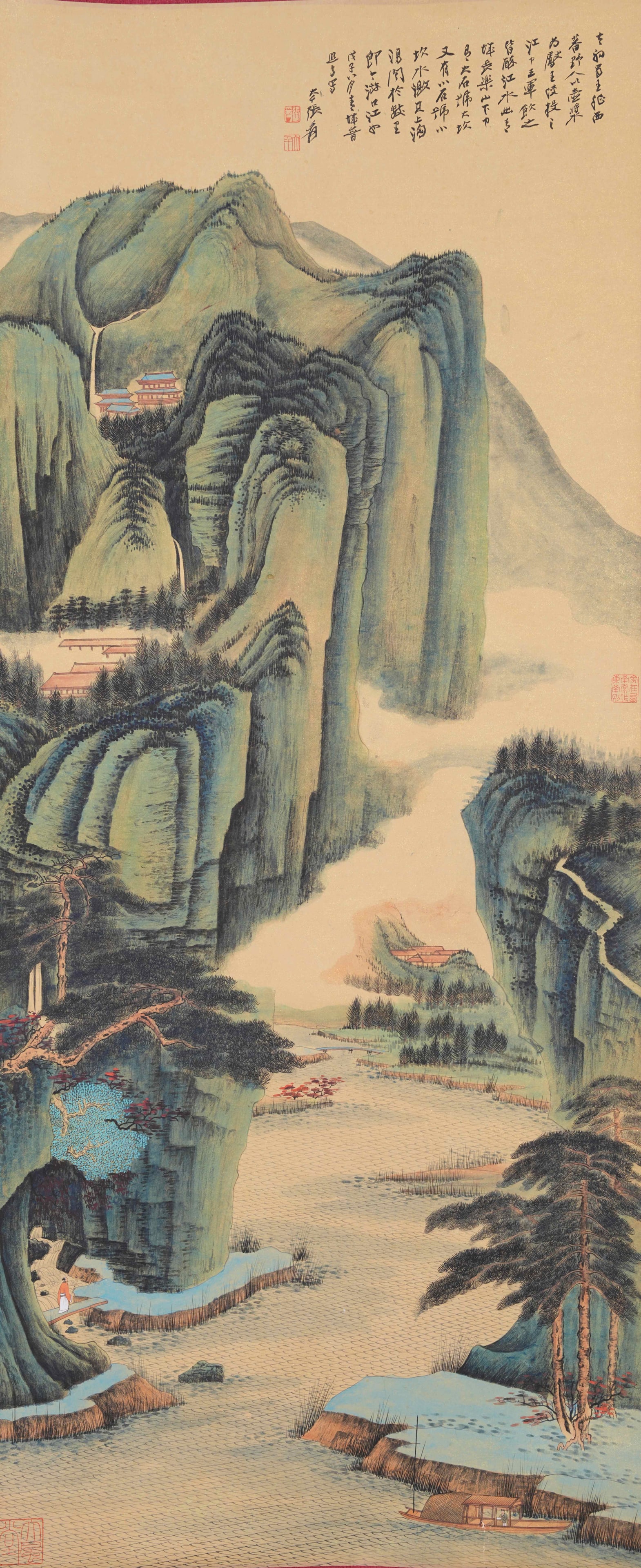 A LANDSCAPE PAINTING ON PAPER BY ZHANG DAQIAN.張大千: Landscape Painting on Paper by Zhang Daqian.張大千