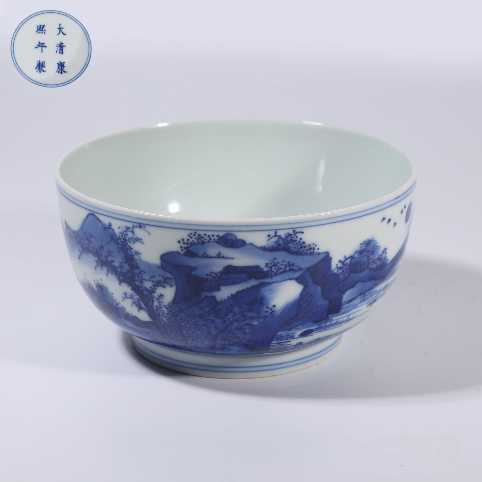 A BLUE-AND-WHITE BOWL WITH LANDSCAPE AND FIGURE MOTIFS (1 of 9)