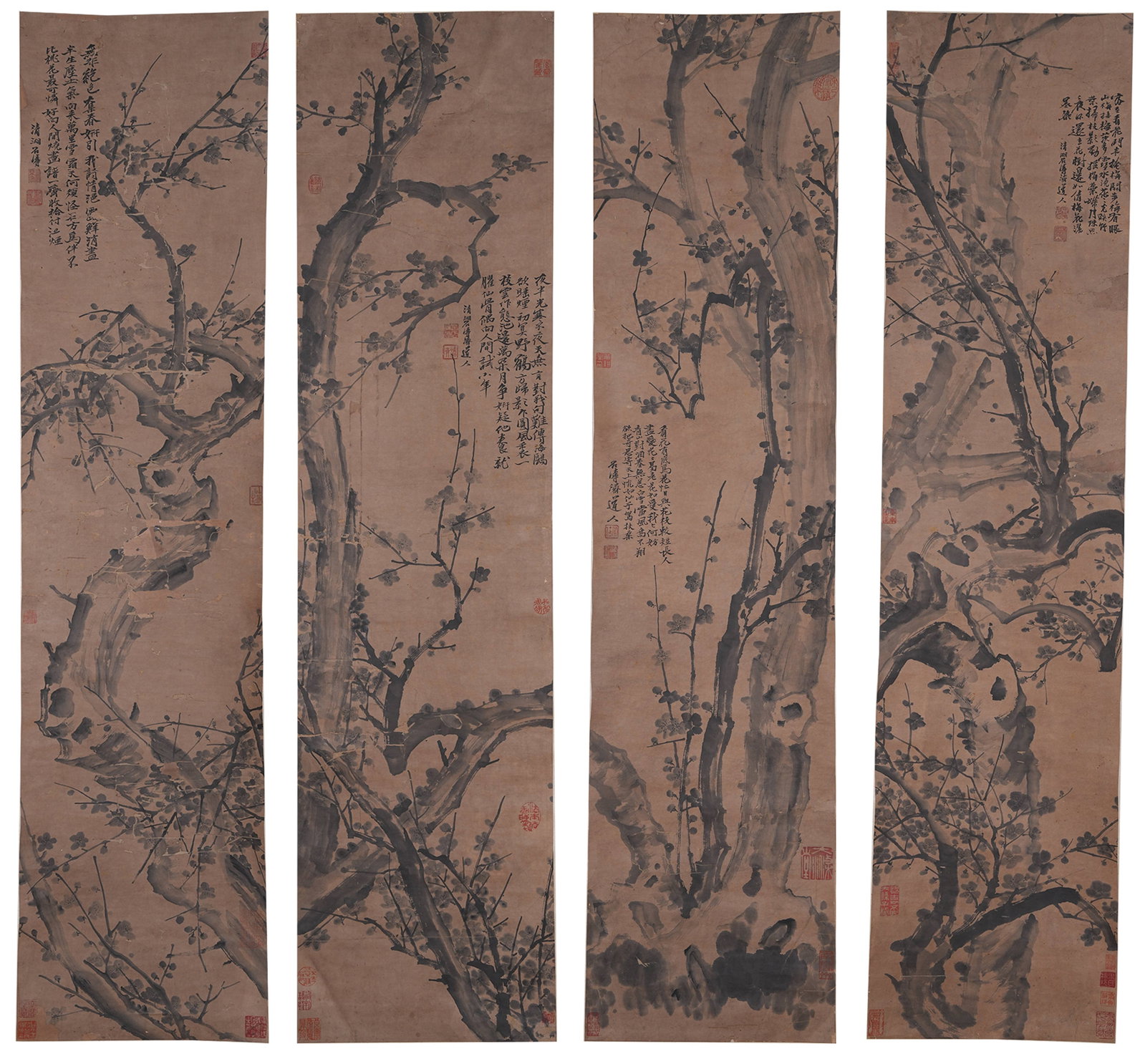 A PLUM BLOSSOM PAINTINGS ON PAPER BY ZHENG BANQIAO (4 PIECES).鄭板橋 (1 of 15)