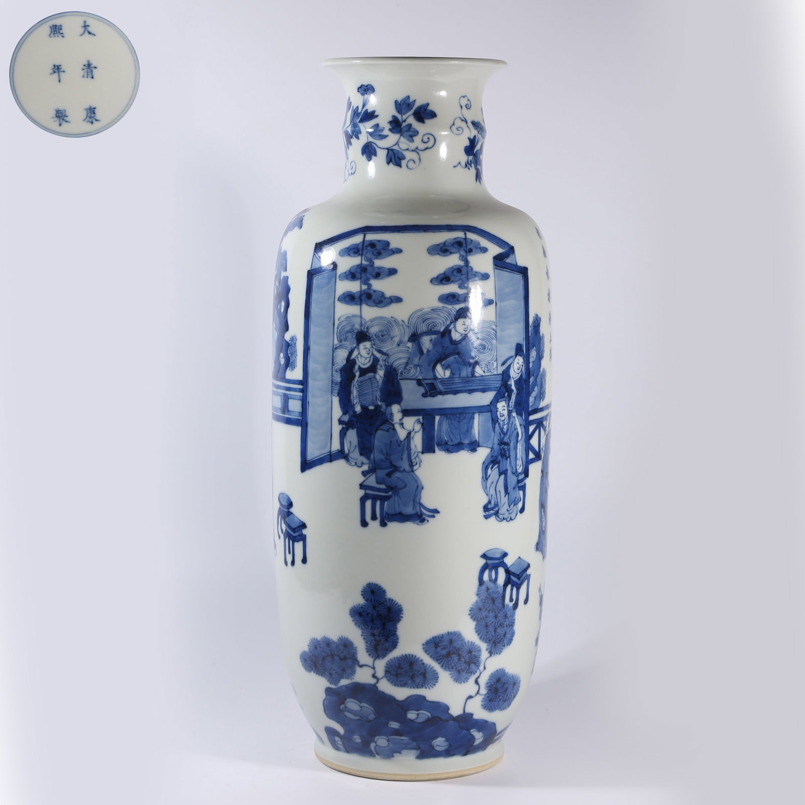 A BLUE-AND-WHITE VASE WITH FIGURE STORY MOTIFS: Blue-and-white Vase with Figure Story Motifs
