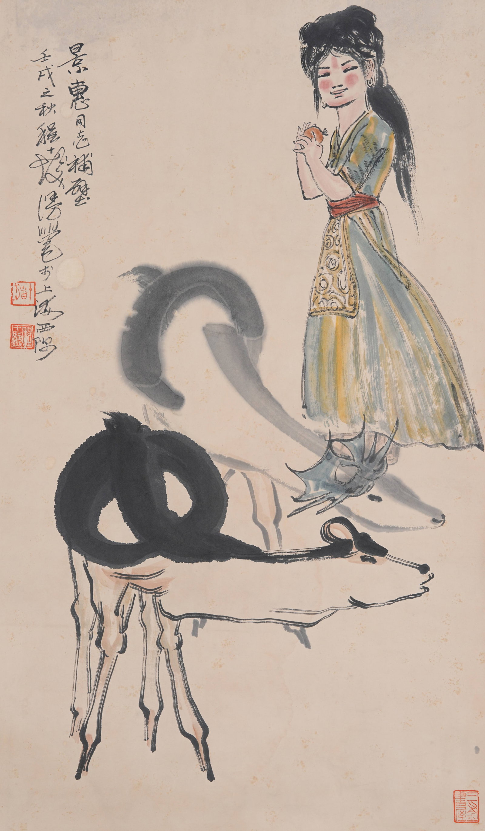 A FIGURE PAINTING ON PAPER BY CHENG SHIFA.程十發: Figure Painting on Paper by Cheng Shifa.程十發