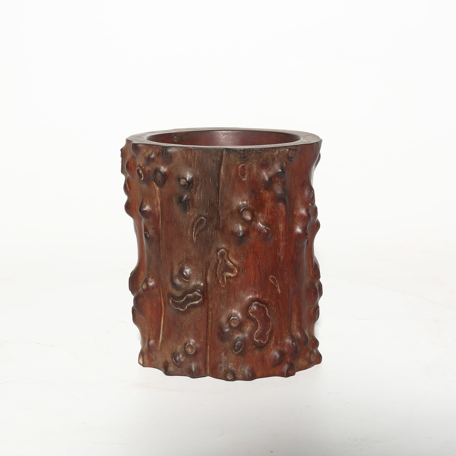 A ZITAN BURL BRUSH POT: Zitan Burl Brush Pot