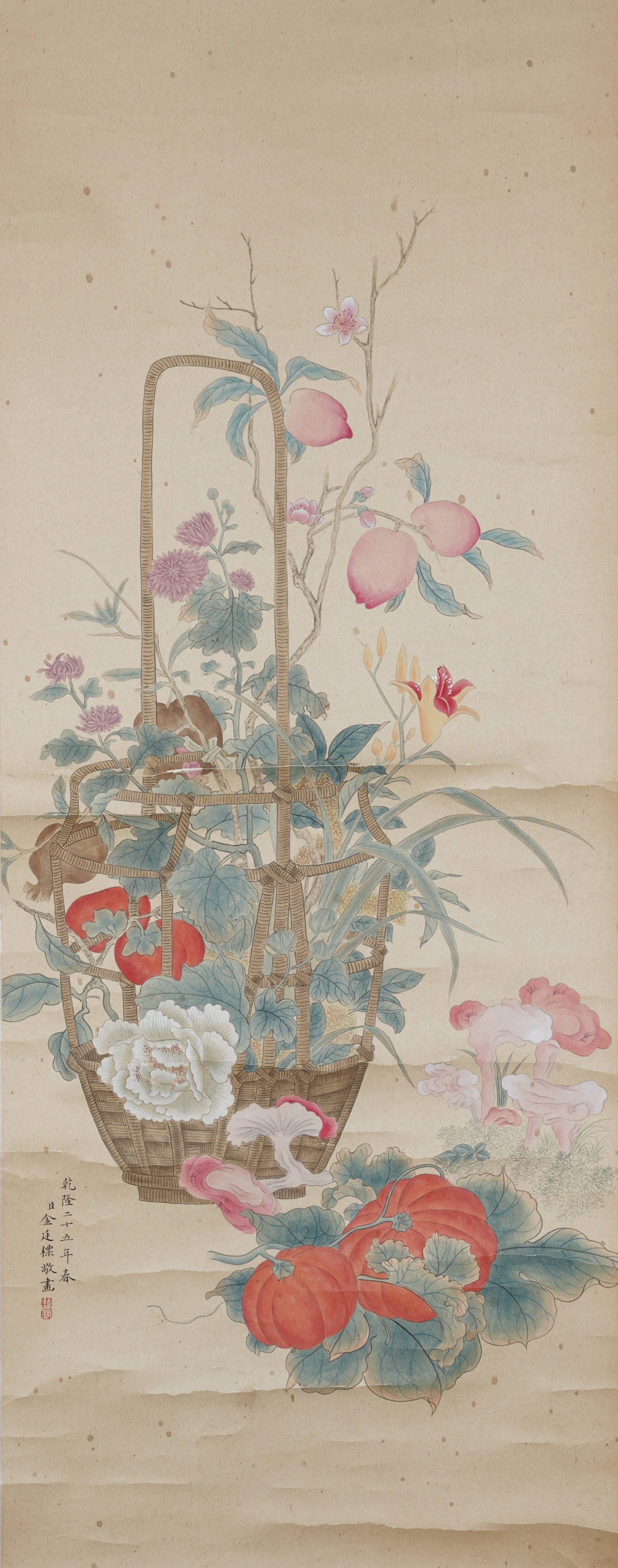 A FLOWER PAINTING ON PAPER BY JIN TINGBIAO.金廷標: Flower Painting on Paper by Jin Tingbiao.金廷標