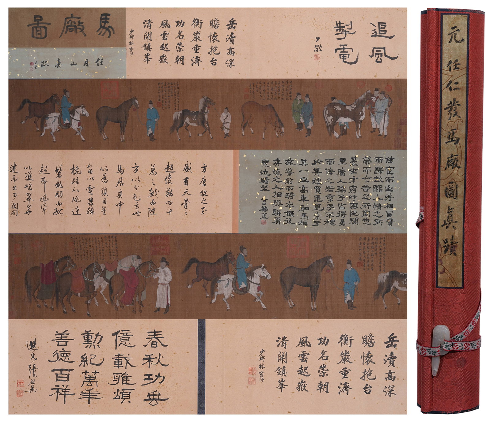 A HAND SCROLL OF STABLE ON SILK BY REN RENFA.任仁發: Hand Scroll of Stable on Silk by Ren Renfa.任仁發