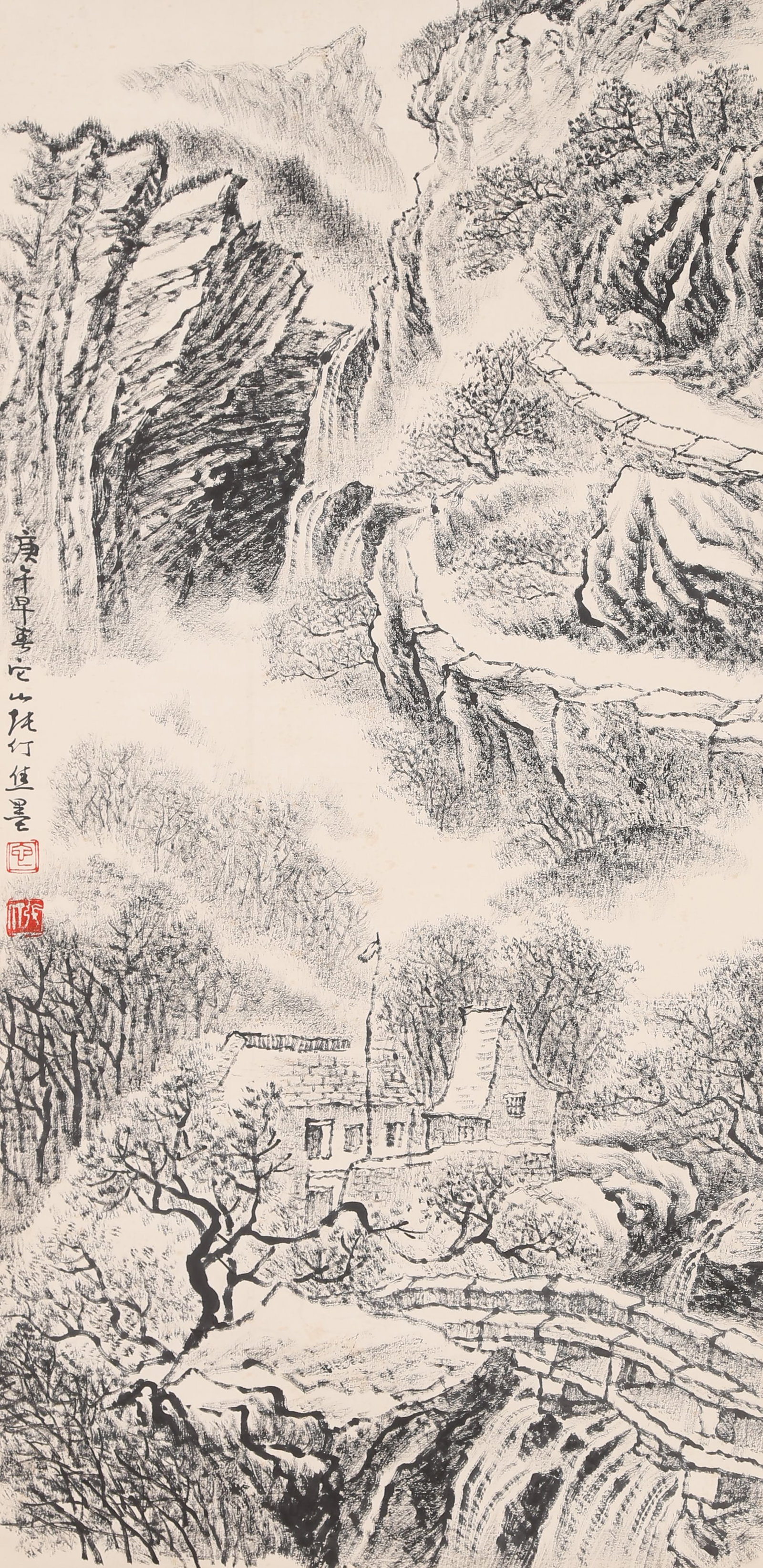 A LANDSCAPE PAINTING ON PAPER BY ZHANG DING.張仃: Landscape Painting on Paper by Zhang Ding.張仃