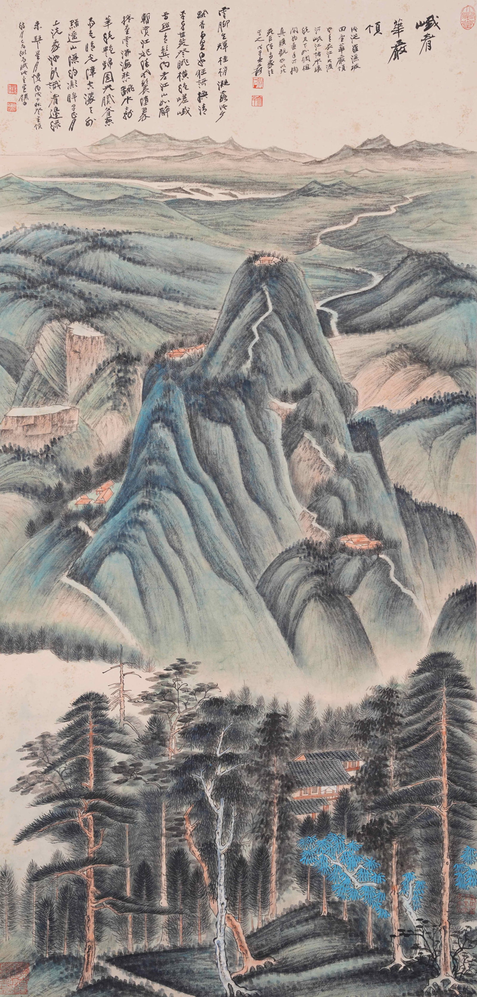 A LANDSCAPE PAINTING ON PAPER BY ZHANG DAQIAN.張大千: Landscape Painting on Paper by Zhang Daqian.張大千