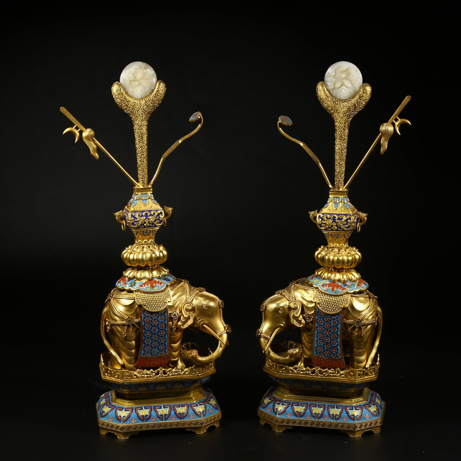 A SET OF "PEACE AND ELEPHANTS" FIGURINES IN CLOISONN? ENAMEL ON A BRONZE BODY (1 of 10)