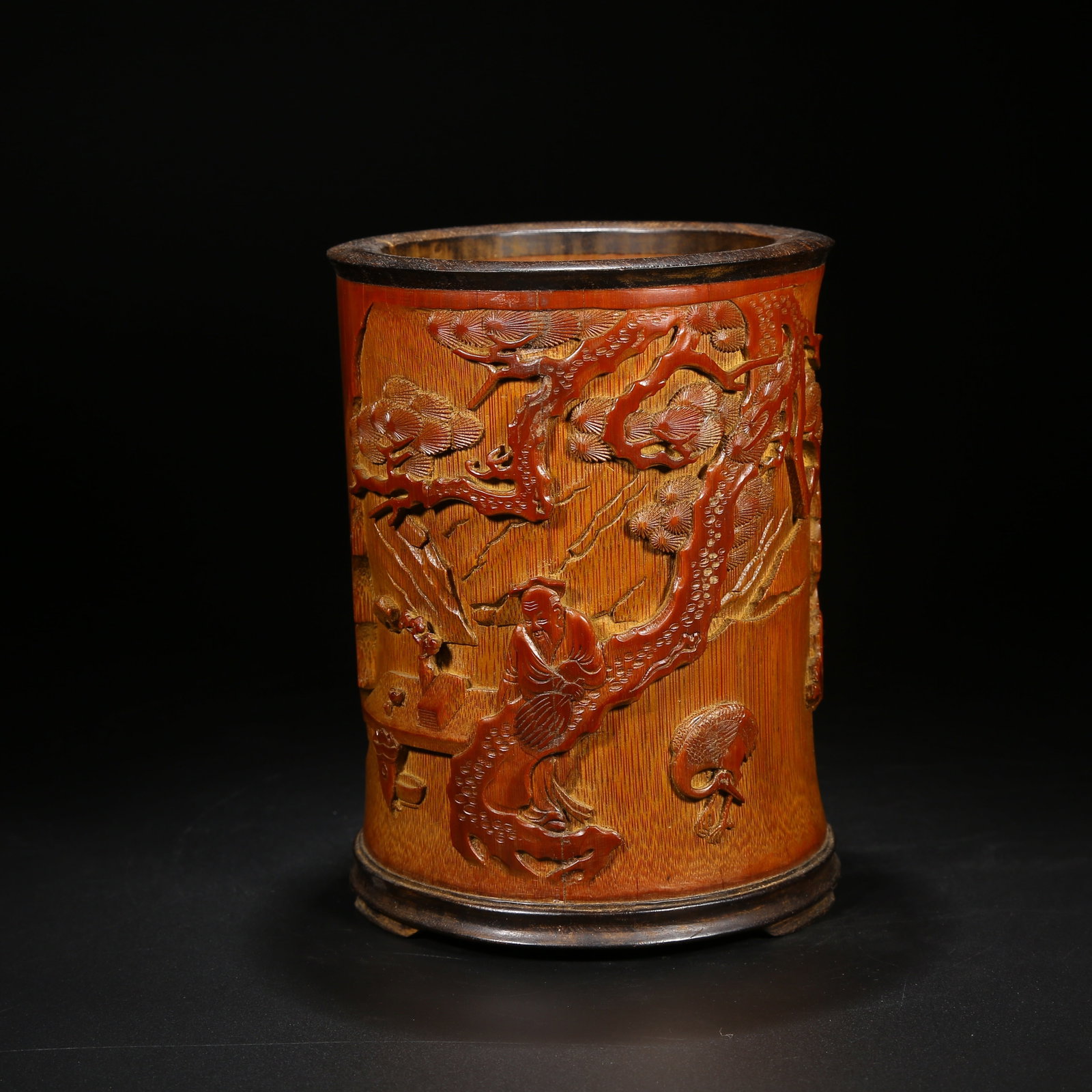 A BAMBOO CARVING BRUSH POT WITH FIGURES BENEATH PINES (1 of 10)