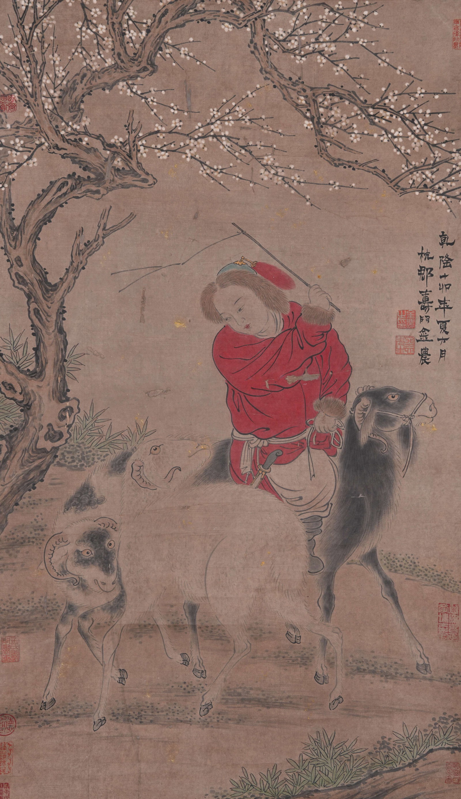 A SHEPHERDING PAINTING ON PAPER BY JIN NONG.金農: Shepherding Painting on Paper by Jin Nong.金農