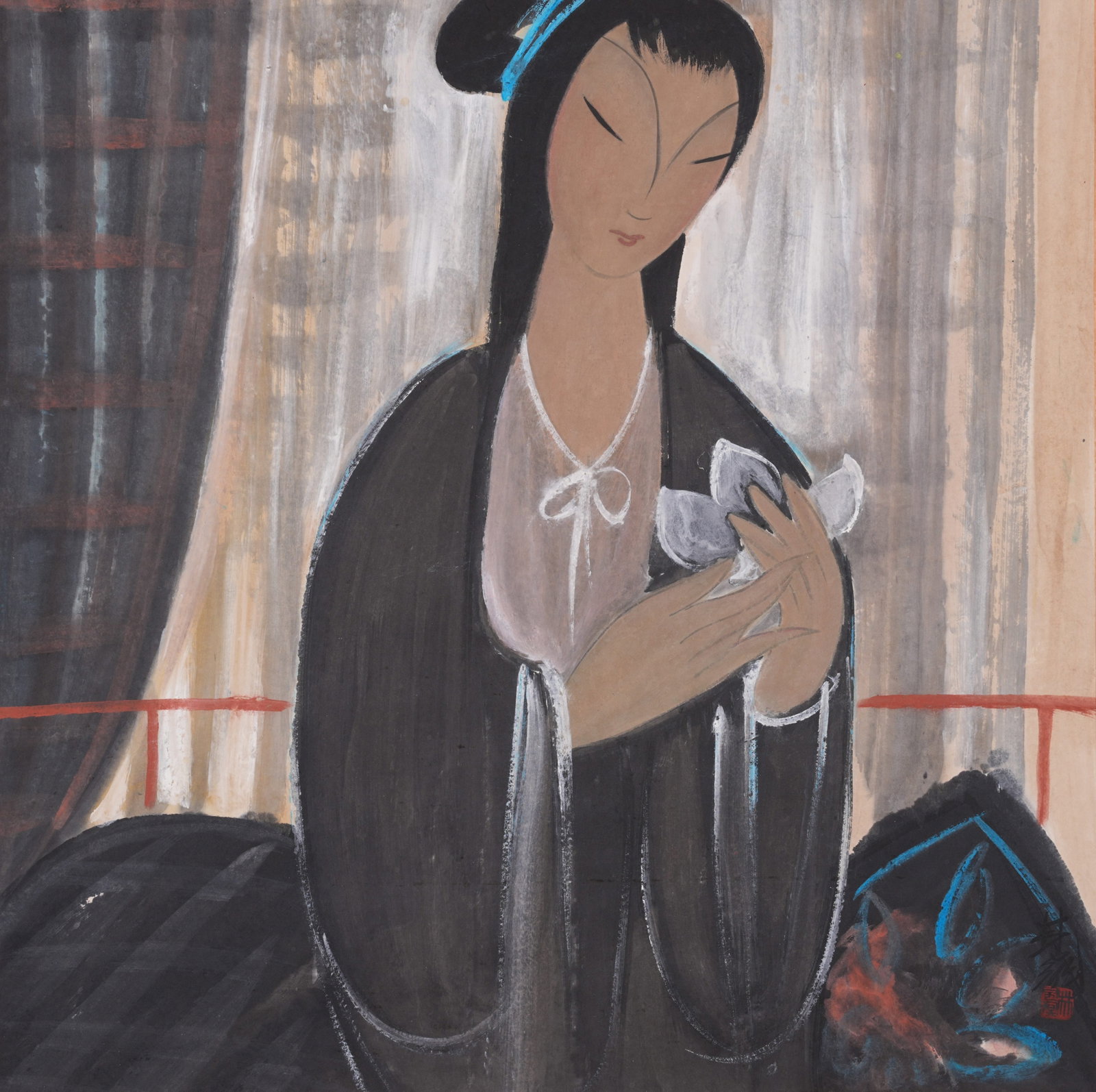A BEAUTY PAINTING ON PAPER BY LIN FENGMIAN.林風眠 (1 of 7)
