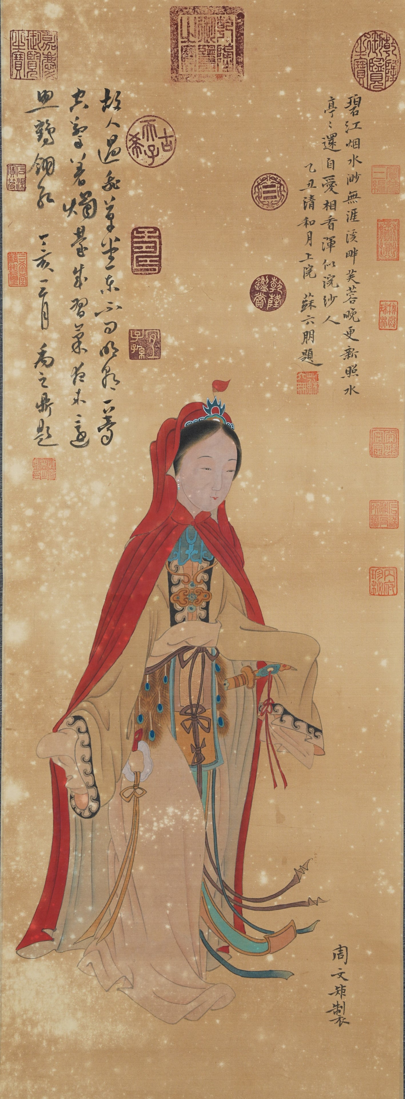 A FIGURE PAINTING ON SILK BY ZHOU WENJU.周文矩: Figure Painting on Silk by Zhou Wenju.周文矩