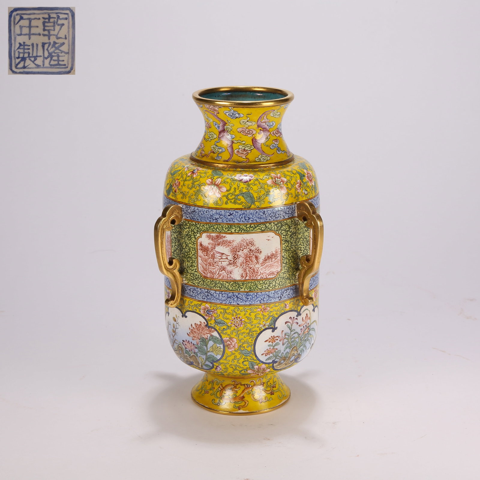A BRONZE CLOISONNE BEAST-HANDLED VASE (1 of 9)
